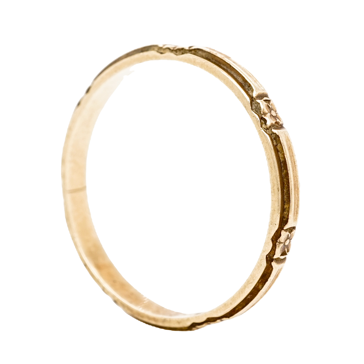 3mm Art Deco Orange Blossom Wedding Band in 14k Yellow Gold