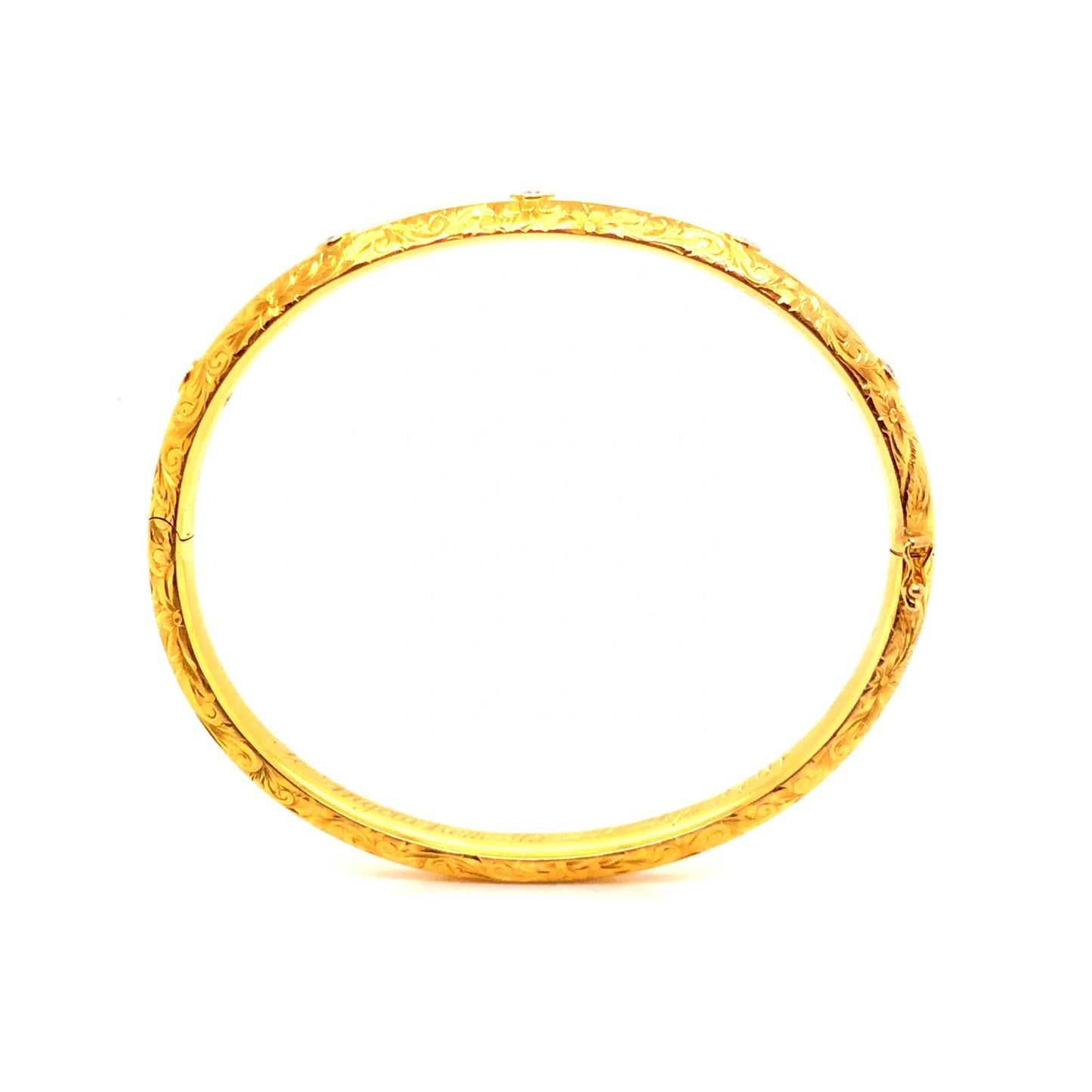 Engraved Victorian Diamond Bangle Bracelet in 14k Yellow Gold