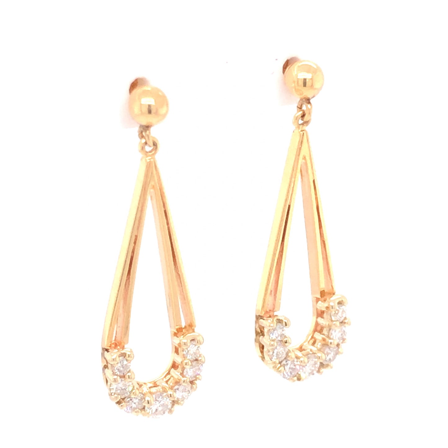 Mid-Century Diamond Drop Earrings in 14k Yellow Gold