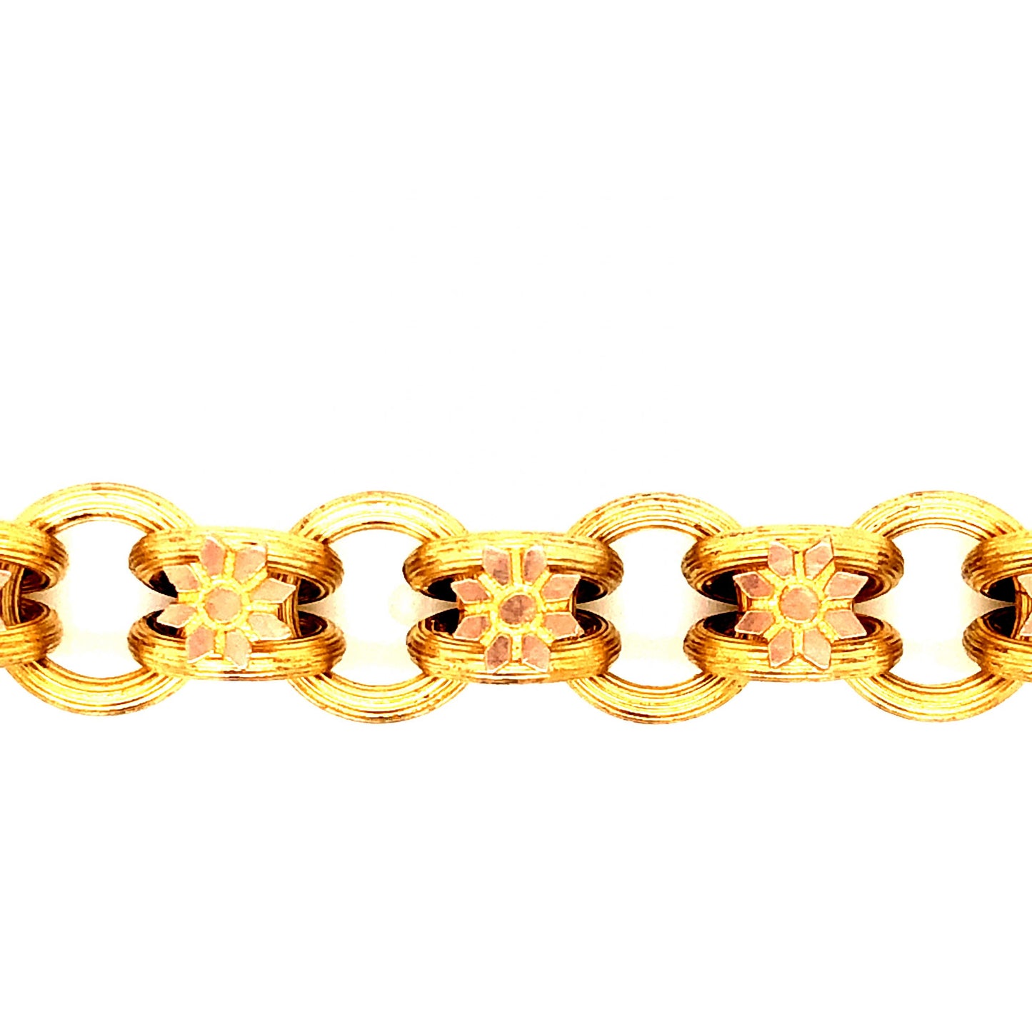 Antique Victorian Floral Chain Padlock Bracelet in 14k Yellow Gold