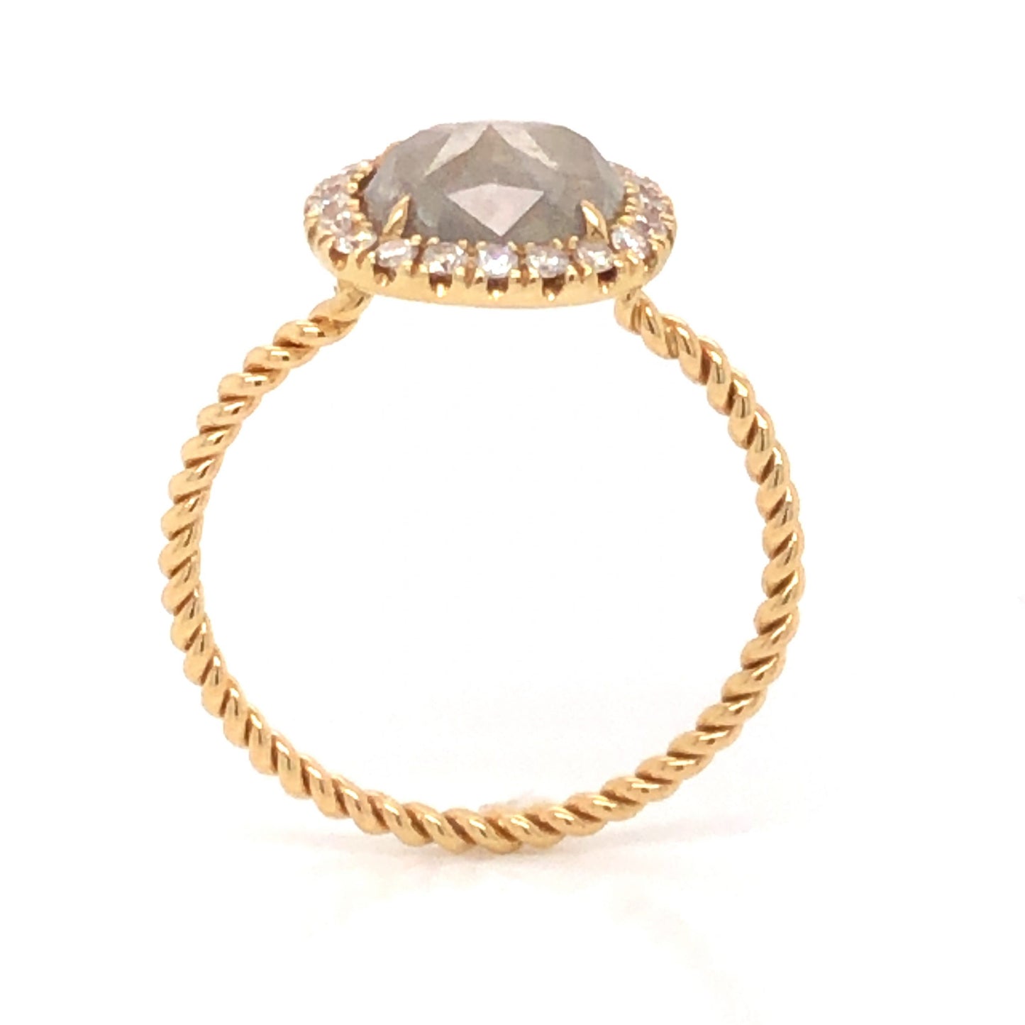 1.45 Grey Rose Cut Diamond Halo Engagement in 18K Yellow Gold