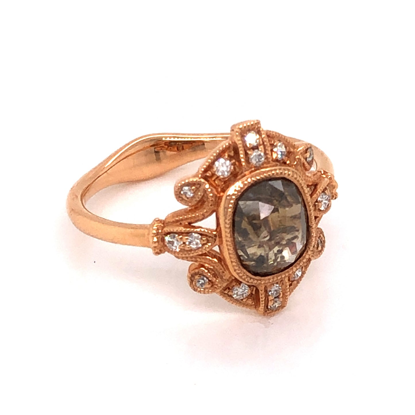 1.08 Grey Rose Cut Diamond Engagement in 18K Rose Gold