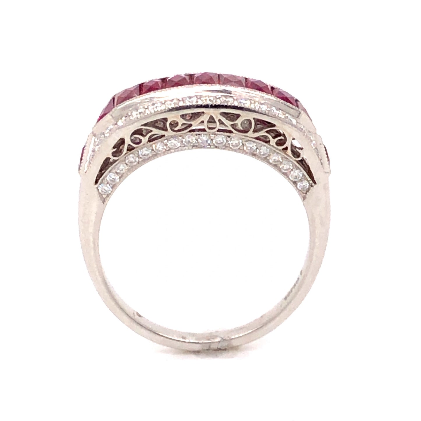 2.21 French Cut Rubies & Diamond Ring in Platinum