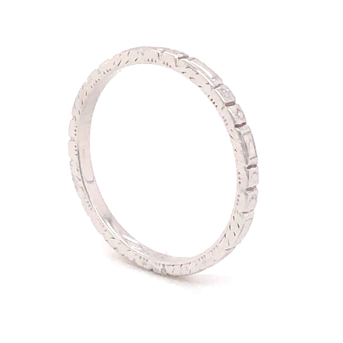 1.64mm Engraved Art Deco Wedding Band in 18k White Gold