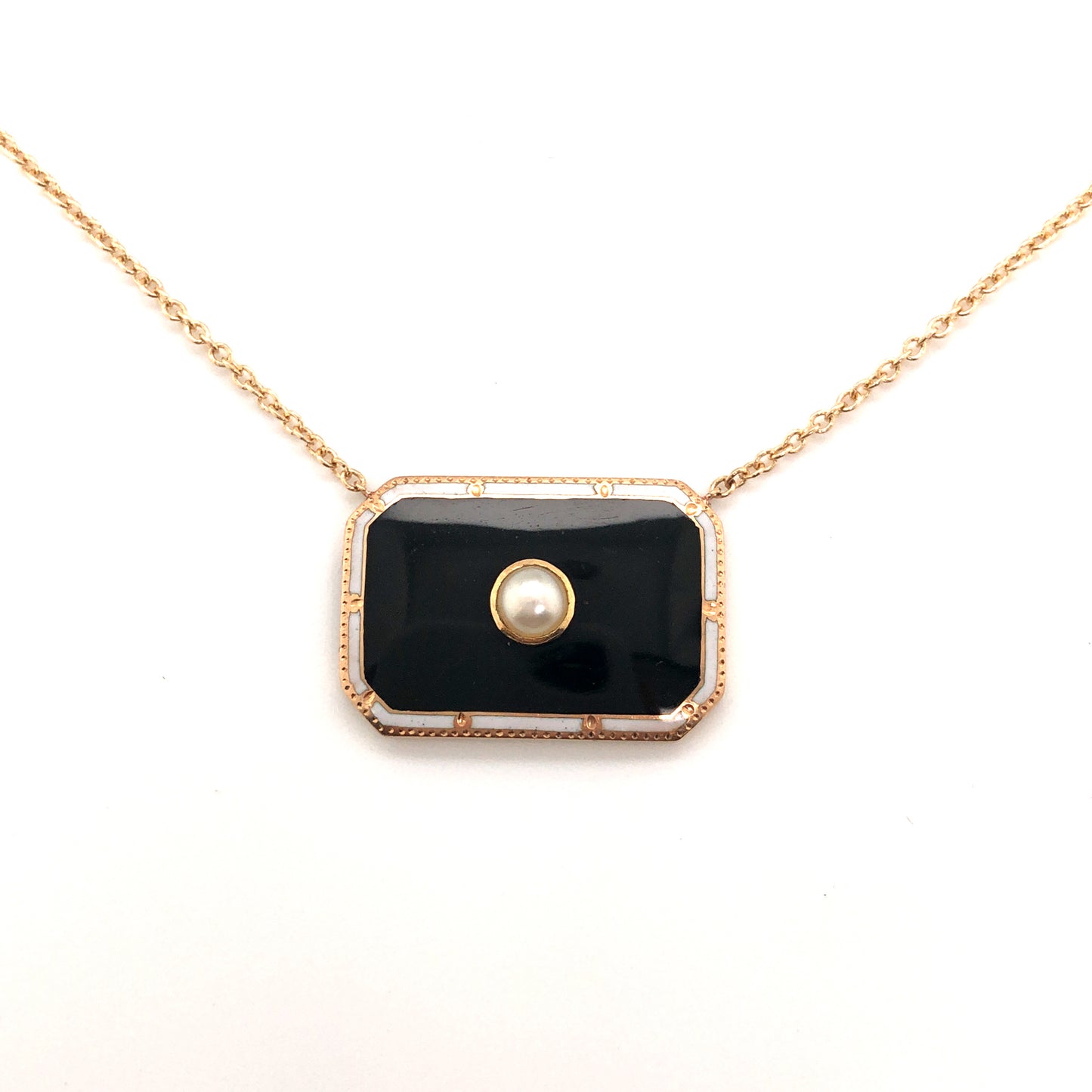 Enamel & Pearl Pendant Necklace in 14k Yellow Gold
