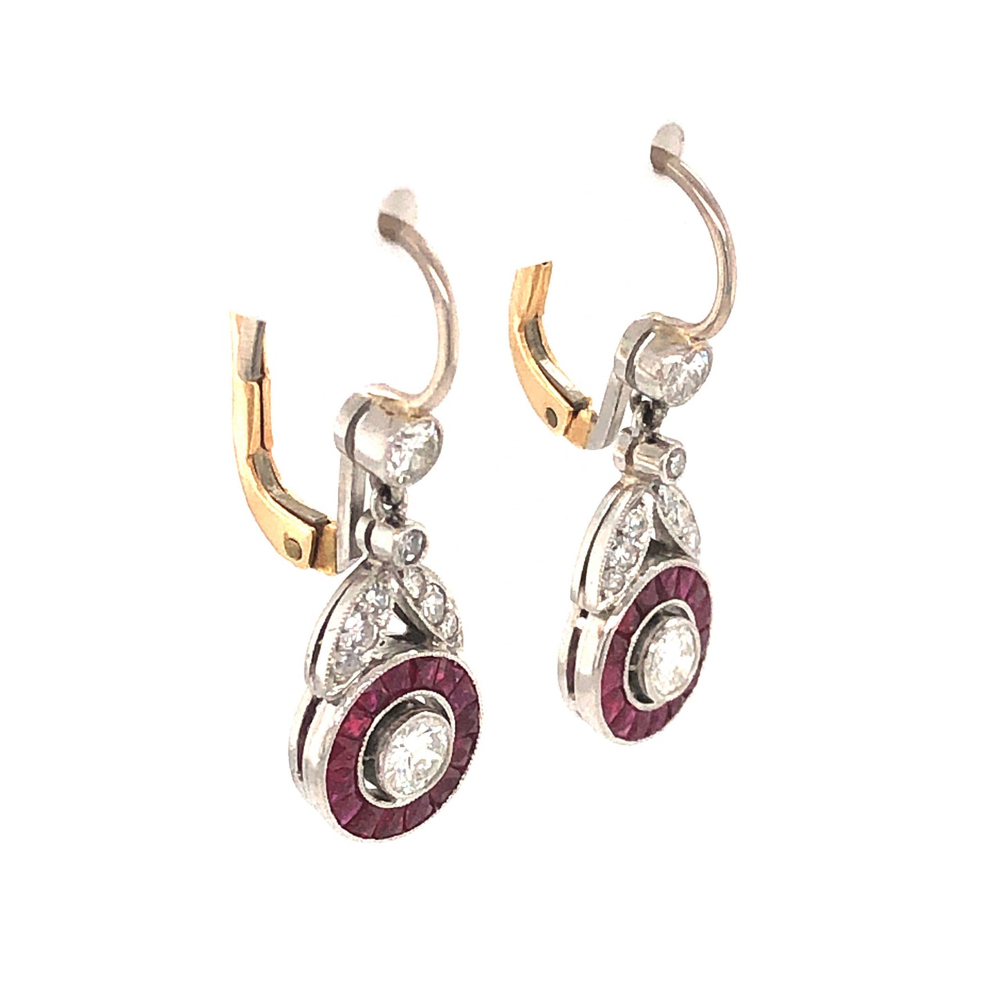 .91 Diamond & Ruby Earrings in Platinum & 14k Gold