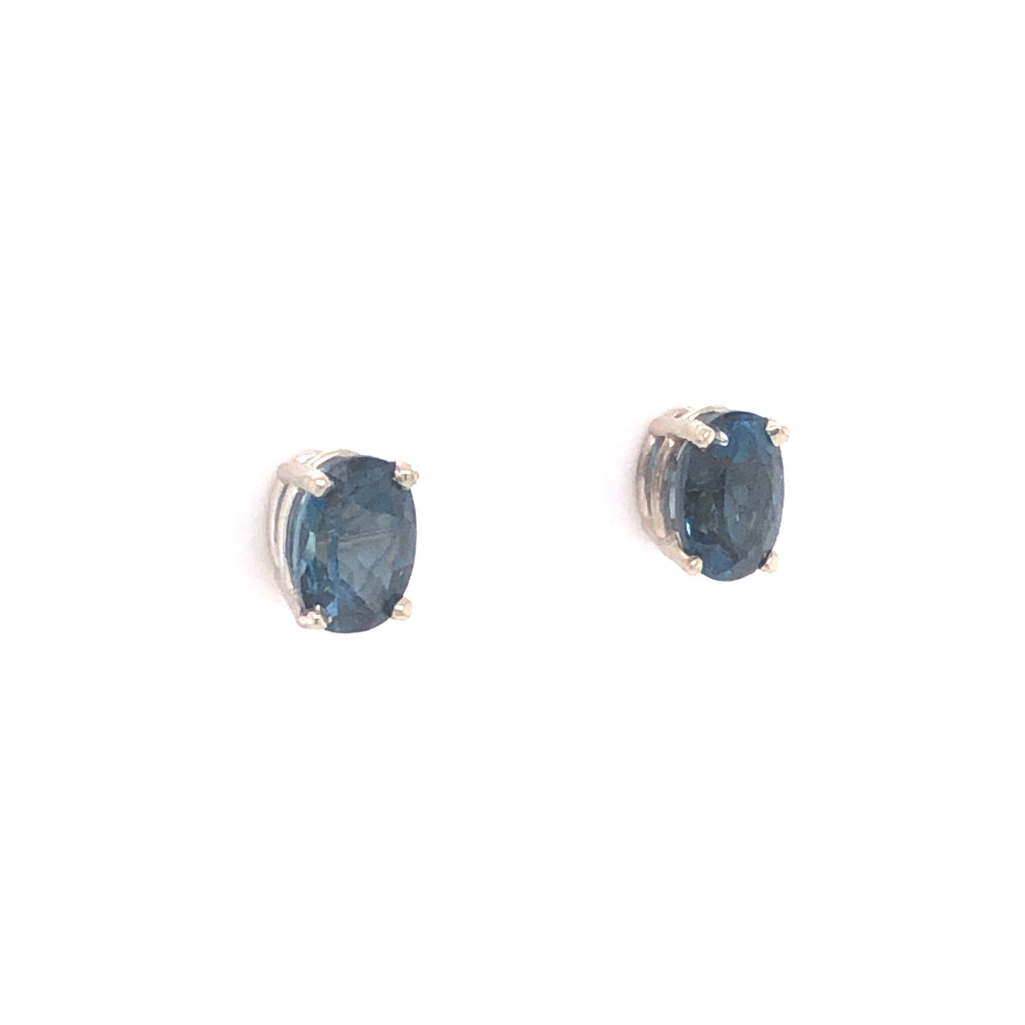 Oval Blue Tourmaline Earring Studs in 14k White Gold