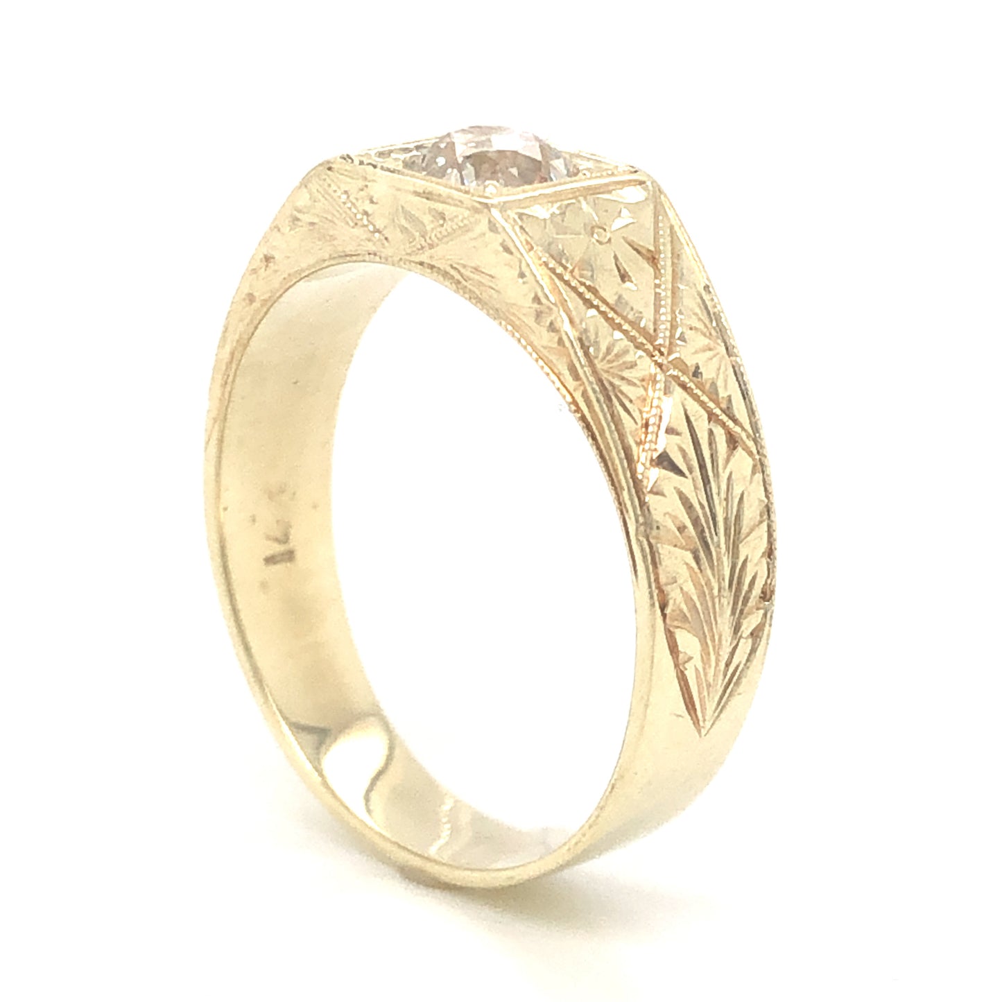.72 Vintage Art Deco Men's Diamond Ring in 14k Yellow Gold