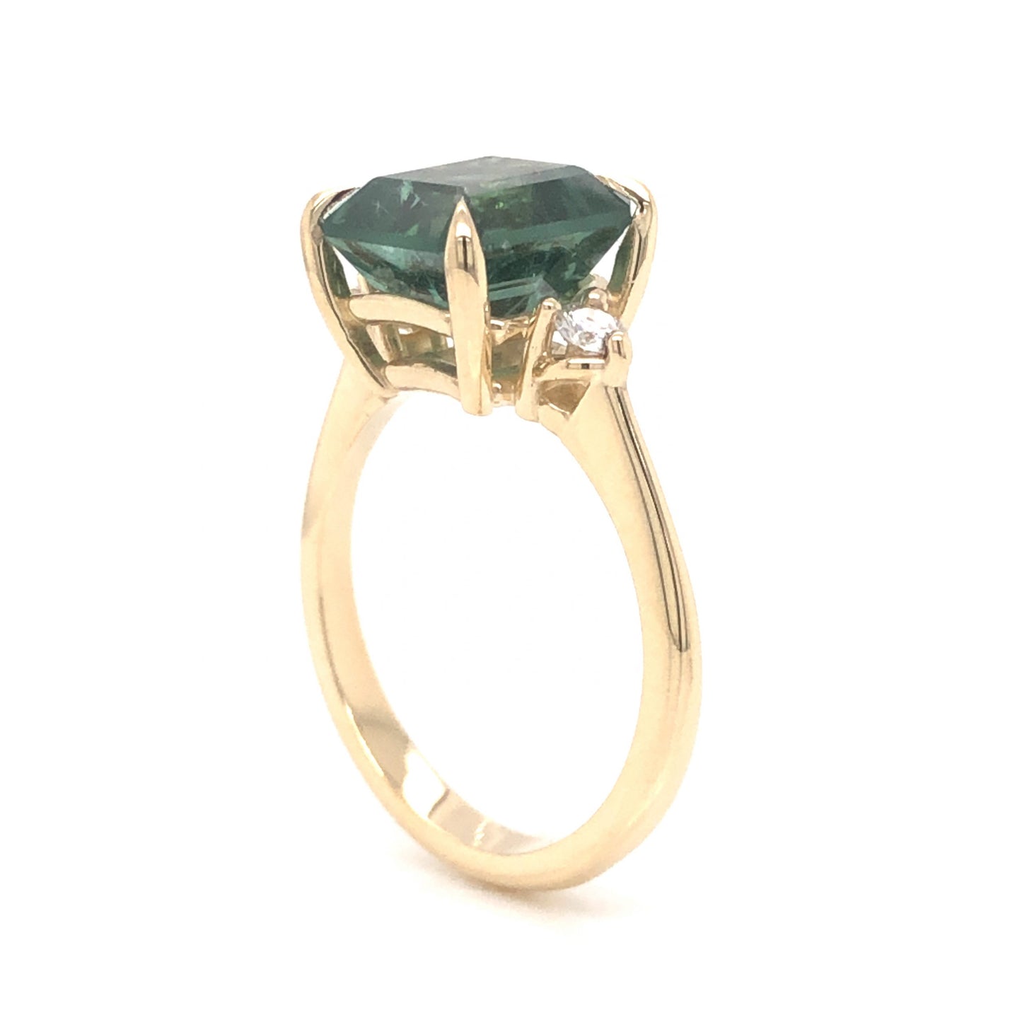 3.66 Square Emerald Cut Tourmaline & Diamond Ring in 14k Yellow Gold