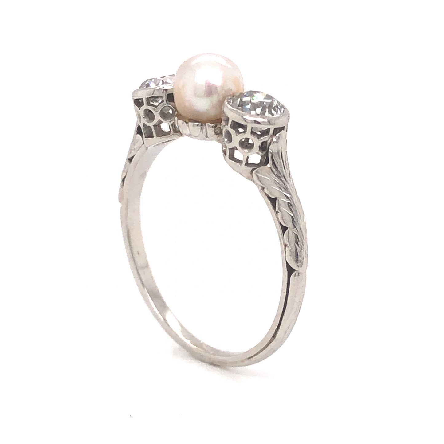 Art Deco Natural Pearl & Diamond Ring in Platinum