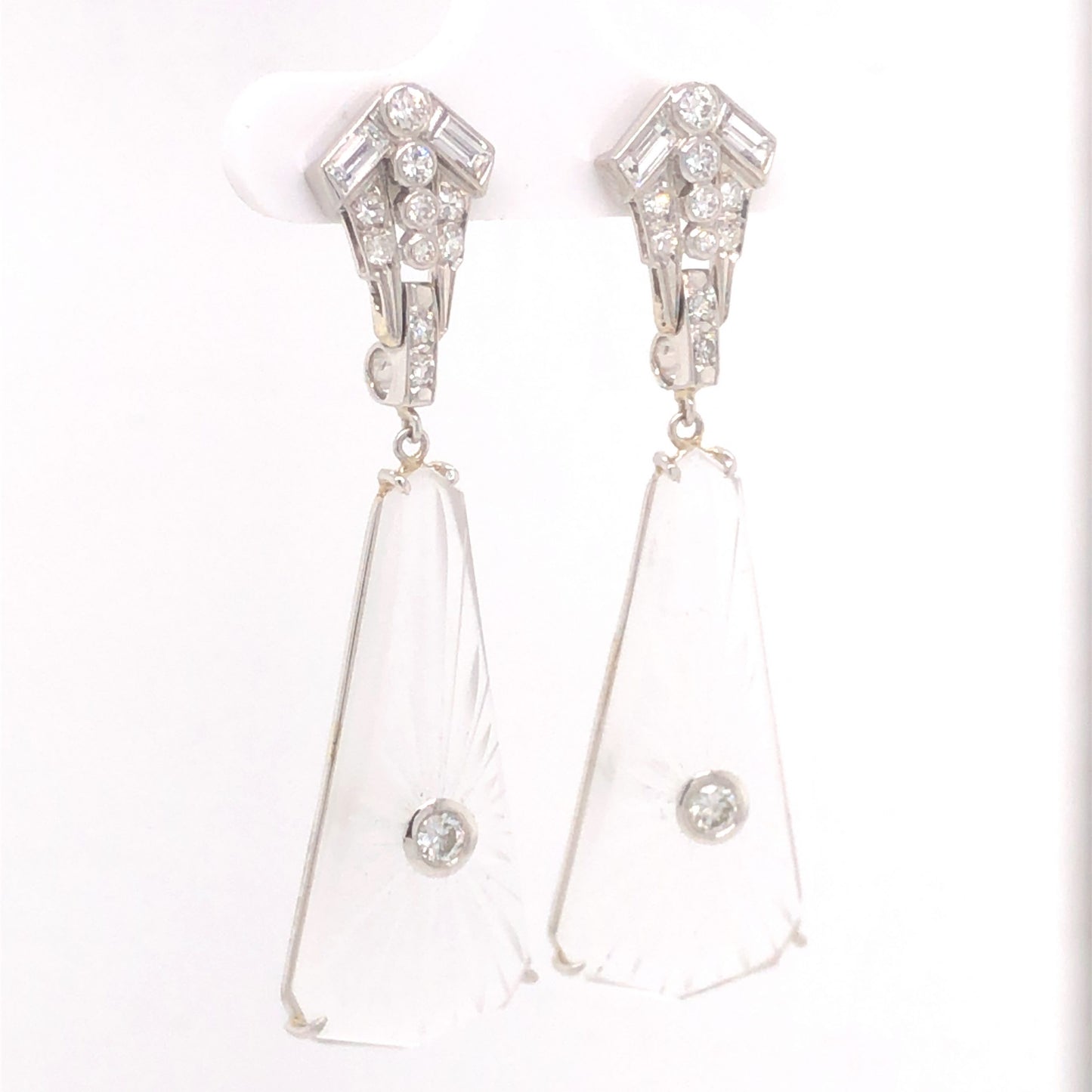 .30 Deco Diamond & Quartz Drop Earrings in Platinum