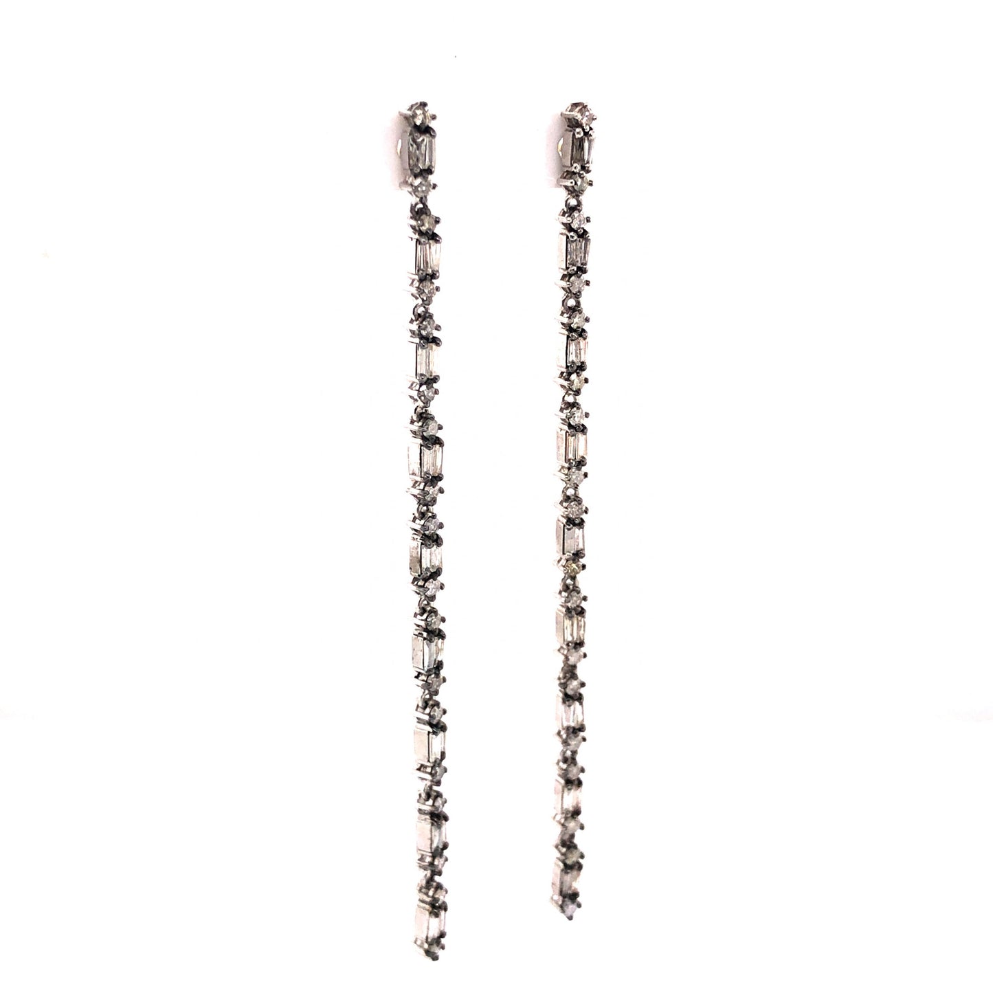 Baguette Cut Diamond Drop Earrings in Sterling Silver