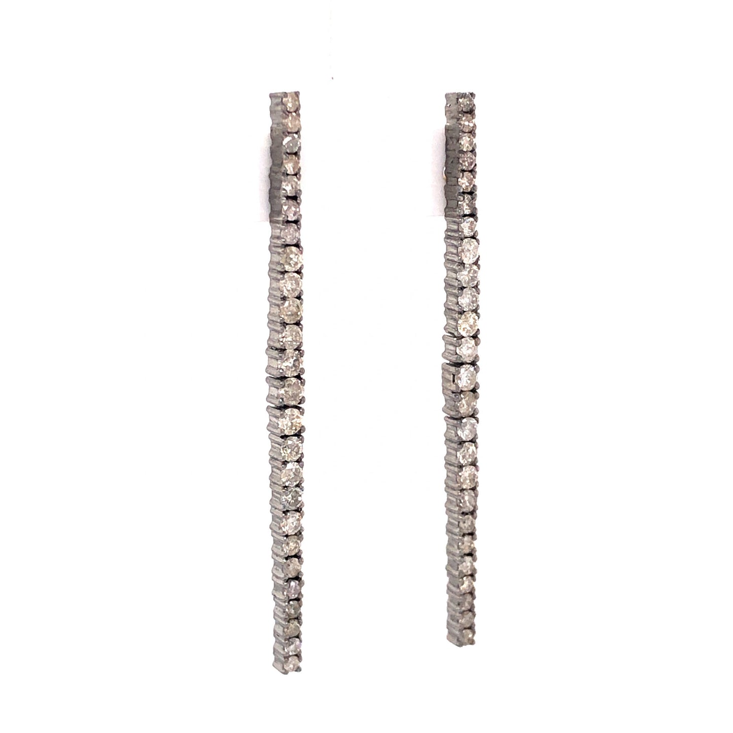 Diamond Bar Drop Earrings in Sterling Silver