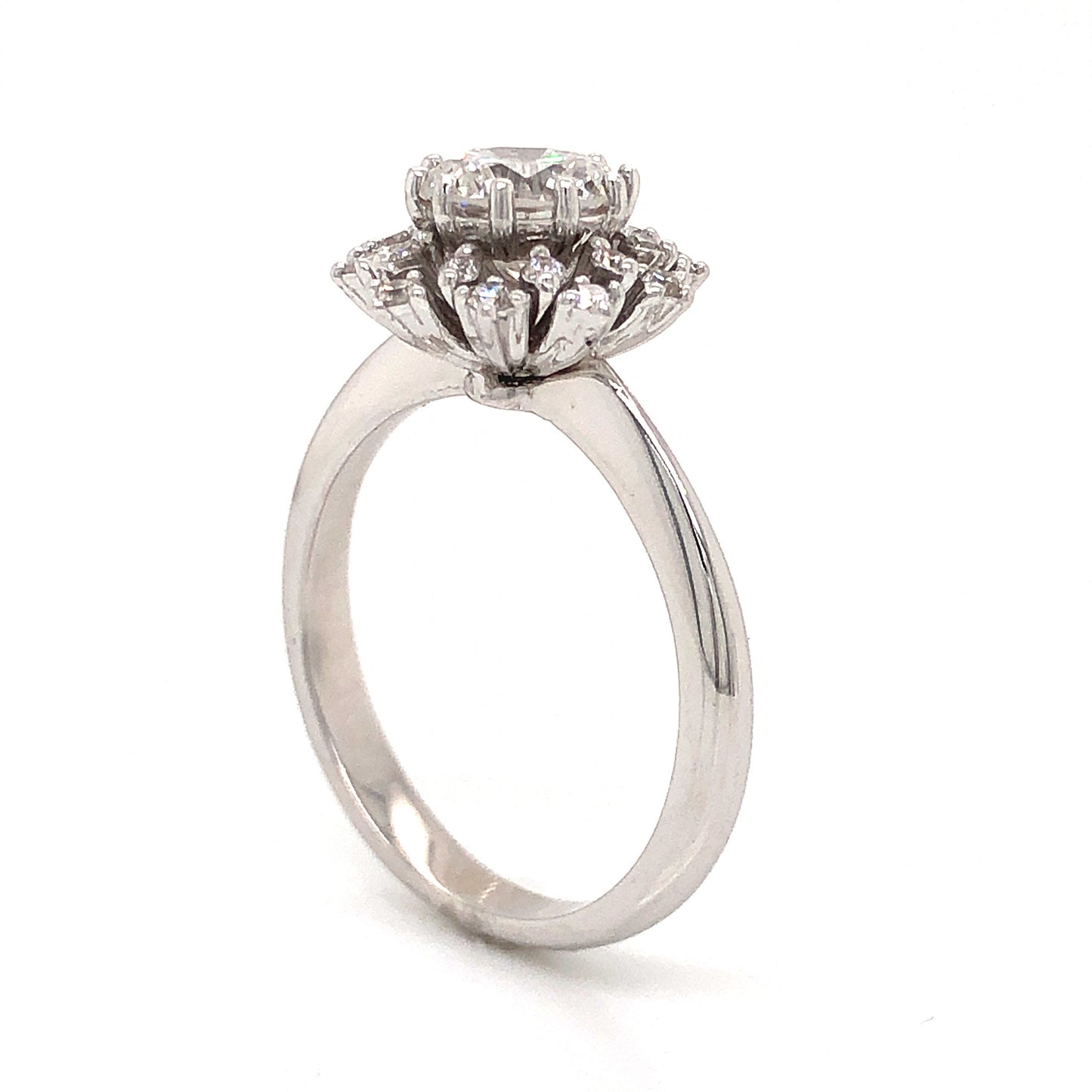 Floral Halo Diamond Engagement Ring in 14k White Gold