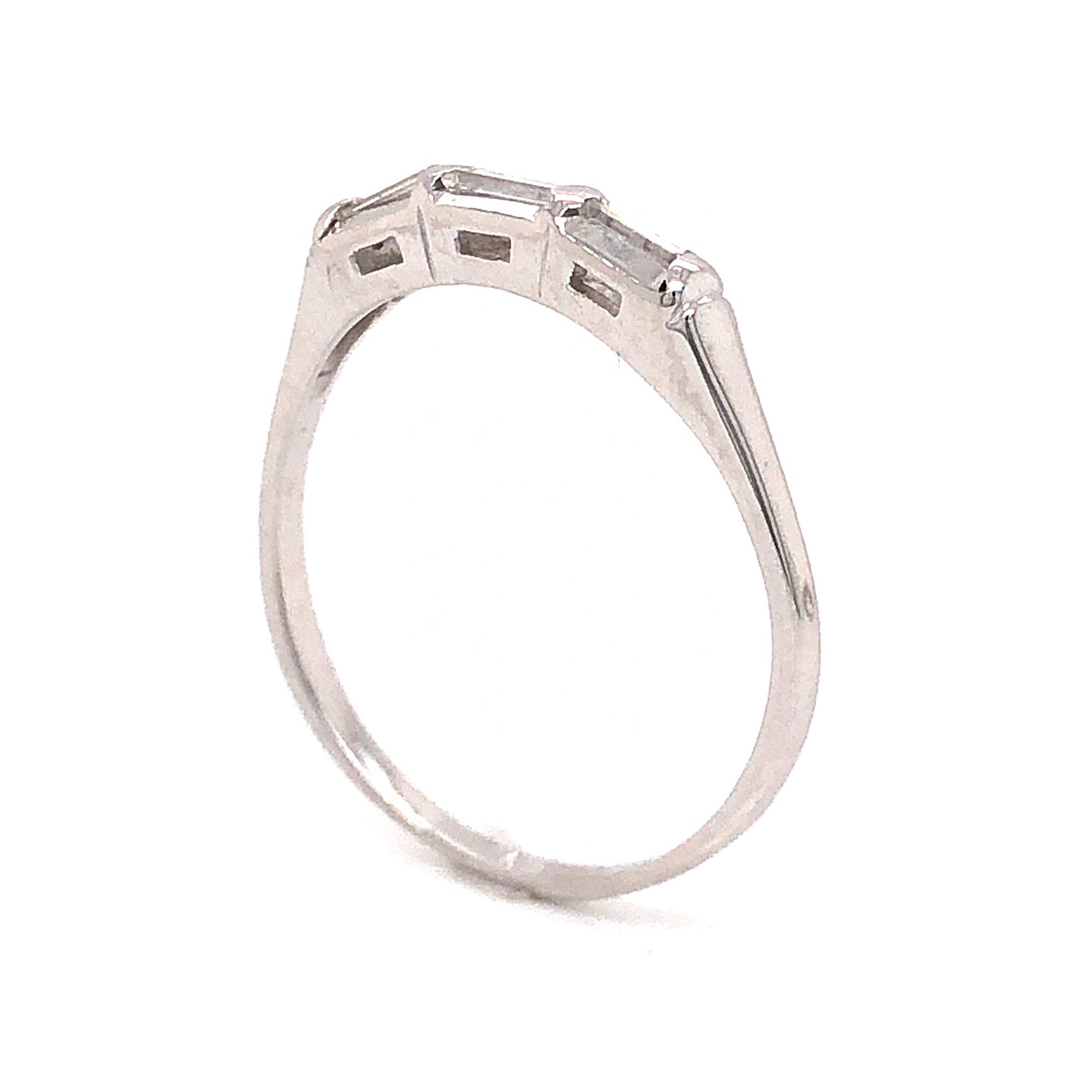 Three Stone Baguette Diamond Wedding Band in 14k White Gold