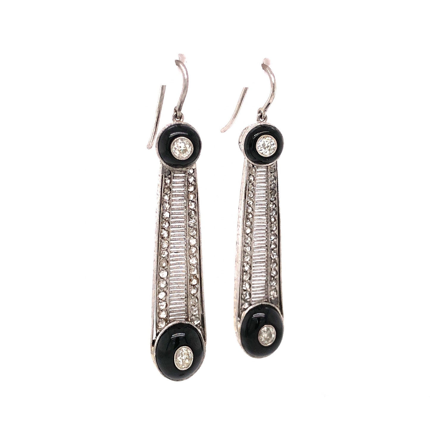 1.42 Art Deco Diamond & Onyx Drop Earrings in Platinum