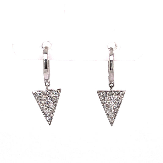 Pave Diamond Triangle Drop Earrings in 14k White Gold