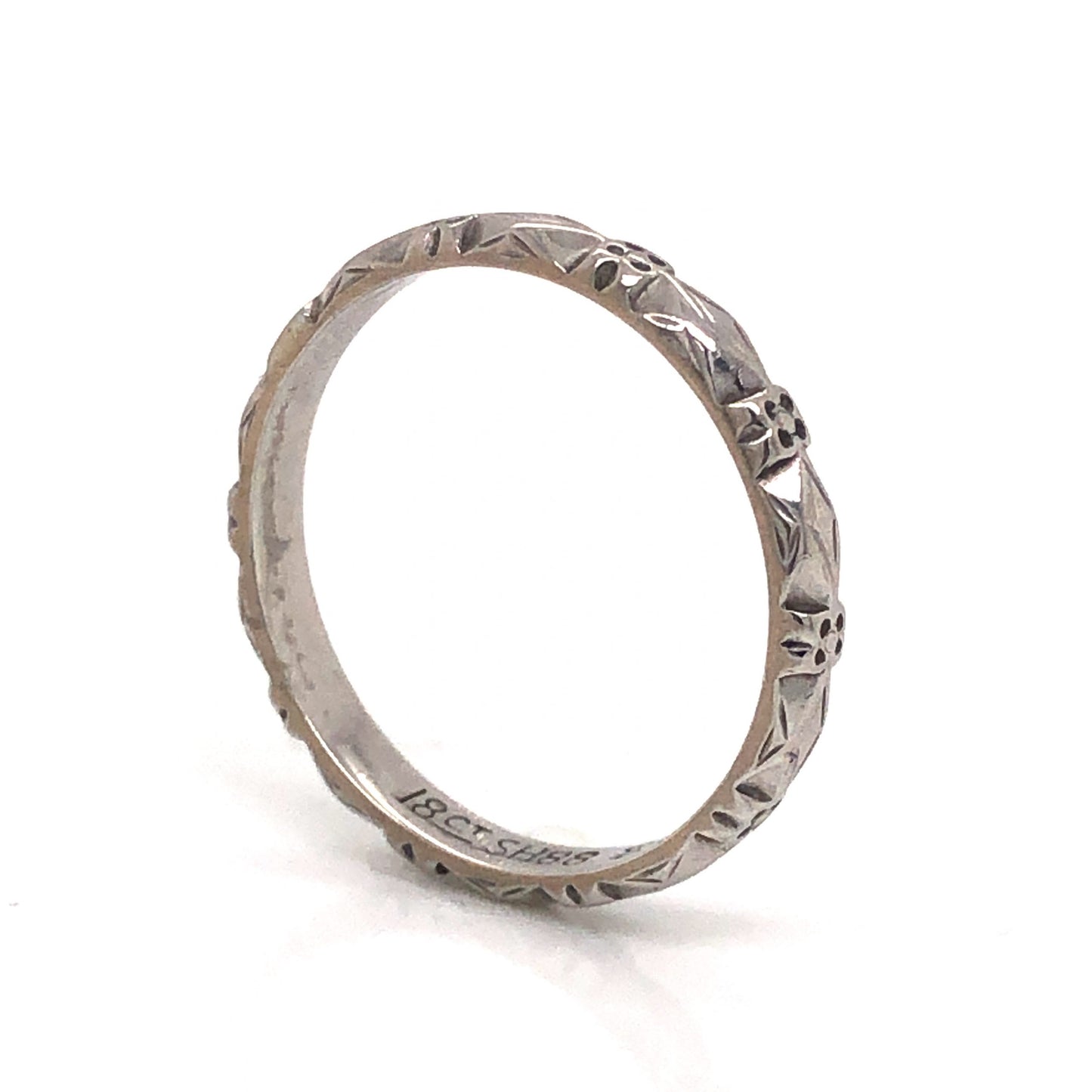 Geometric Art Deco Wedding Band in 18k White Gold