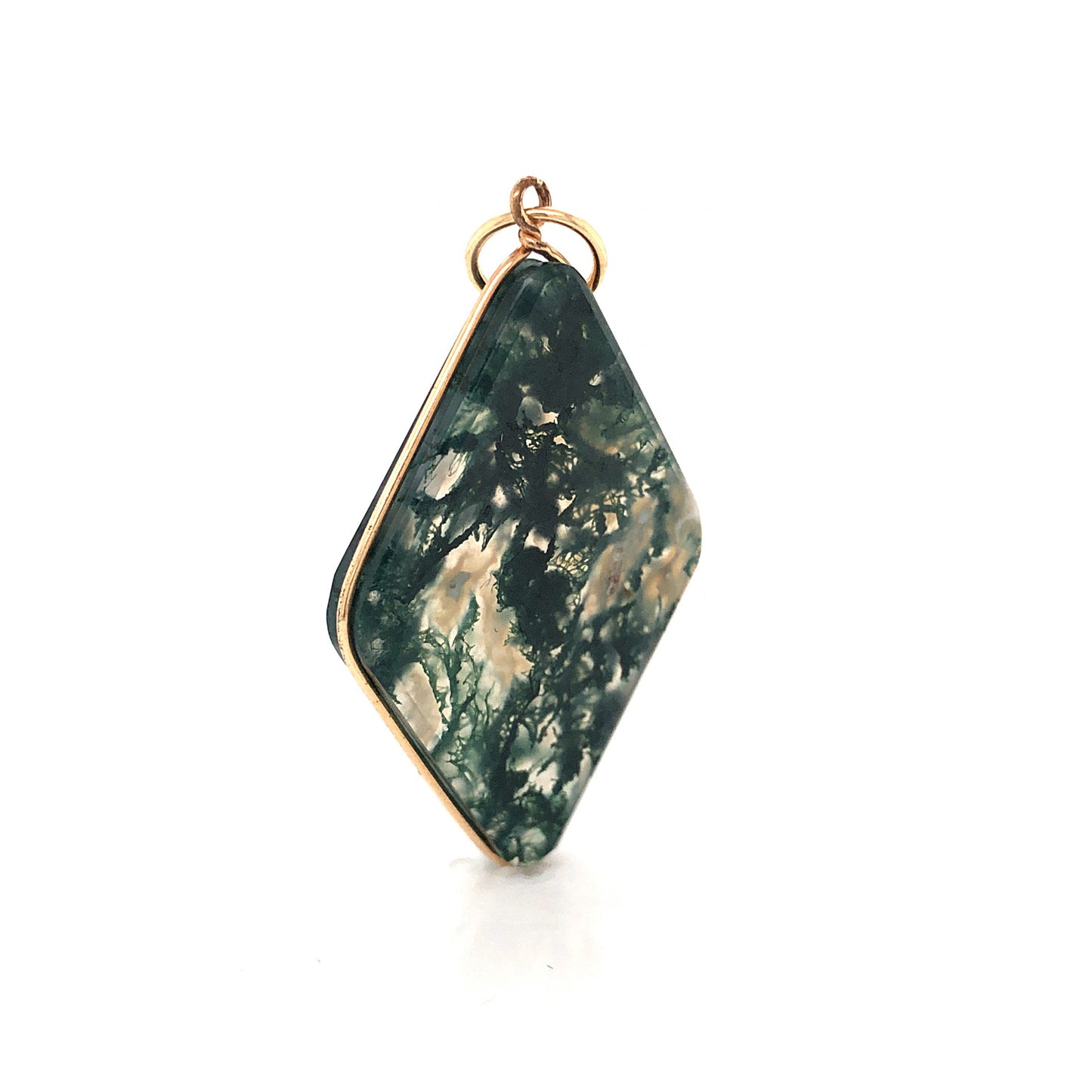 Moss Agate Pendant in 14k Yellow Gold