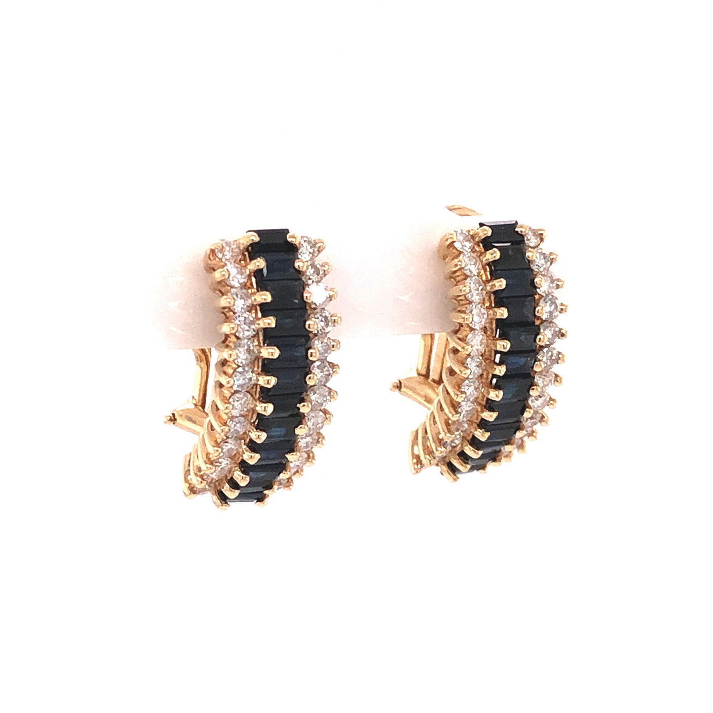 Baguette Sapphire & Round Diamond Earrings in 14k Yellow Gold