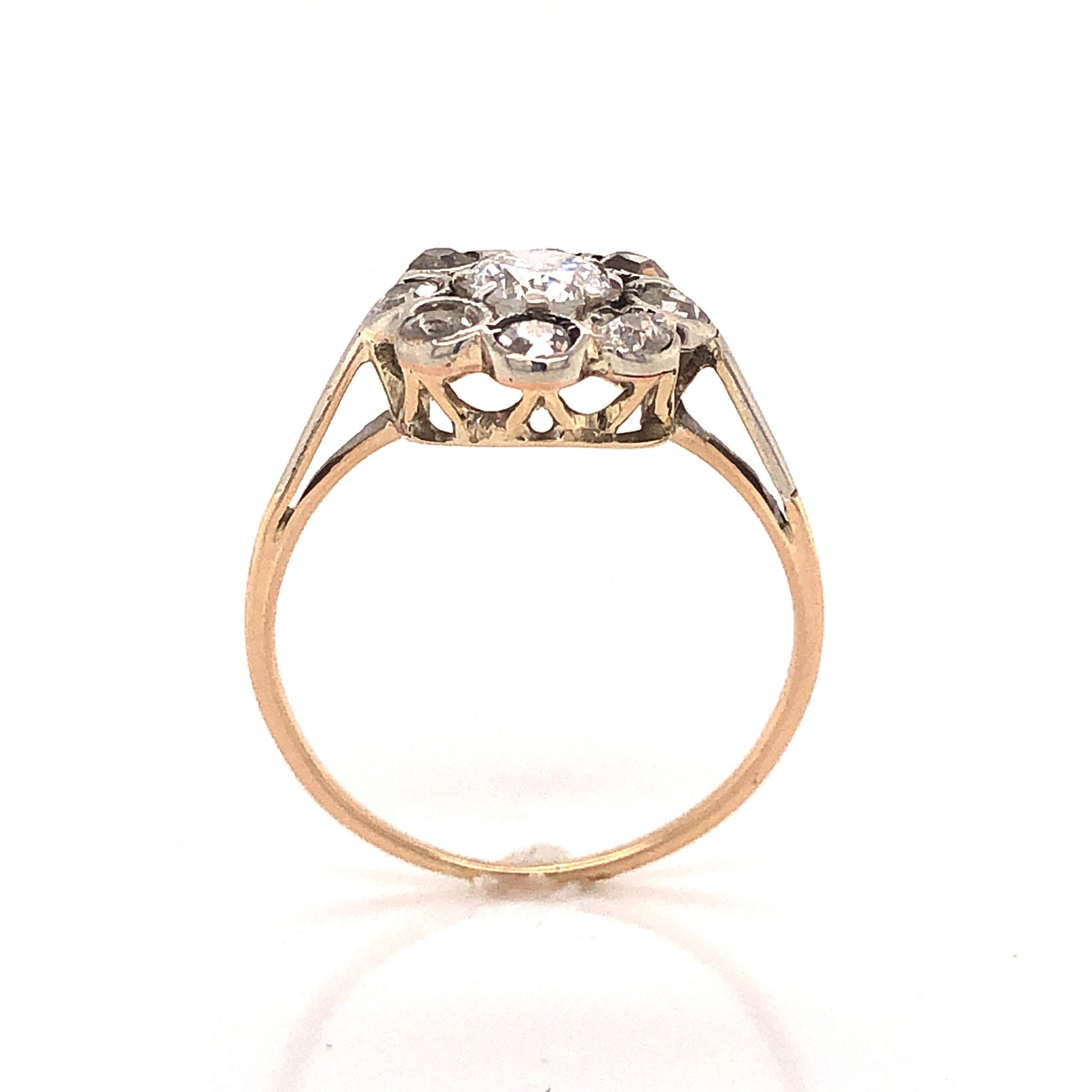 Victorian Bezel Set Diamond Cluster Engagement Ring in Silver & 14k