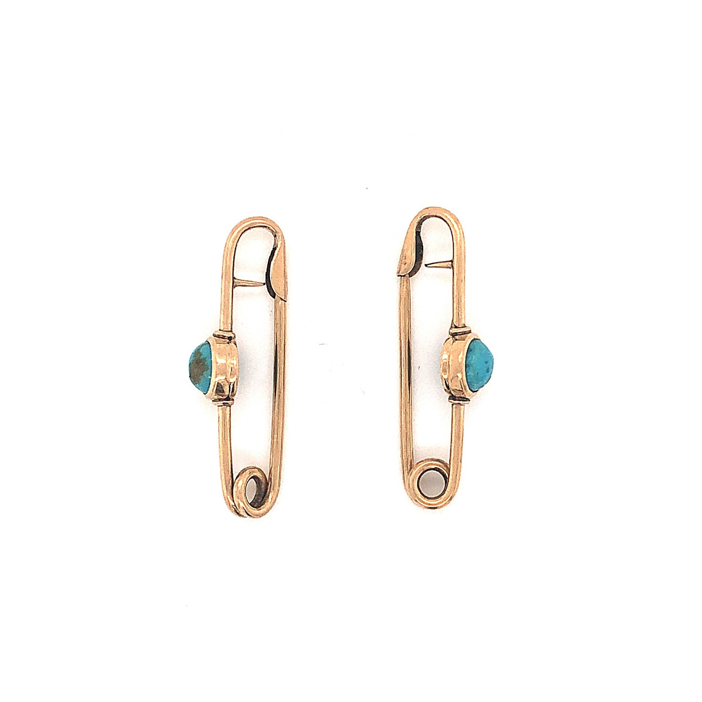 Victorian Turquoise Exterior Lingerie Pins in 14k Yellow Gold