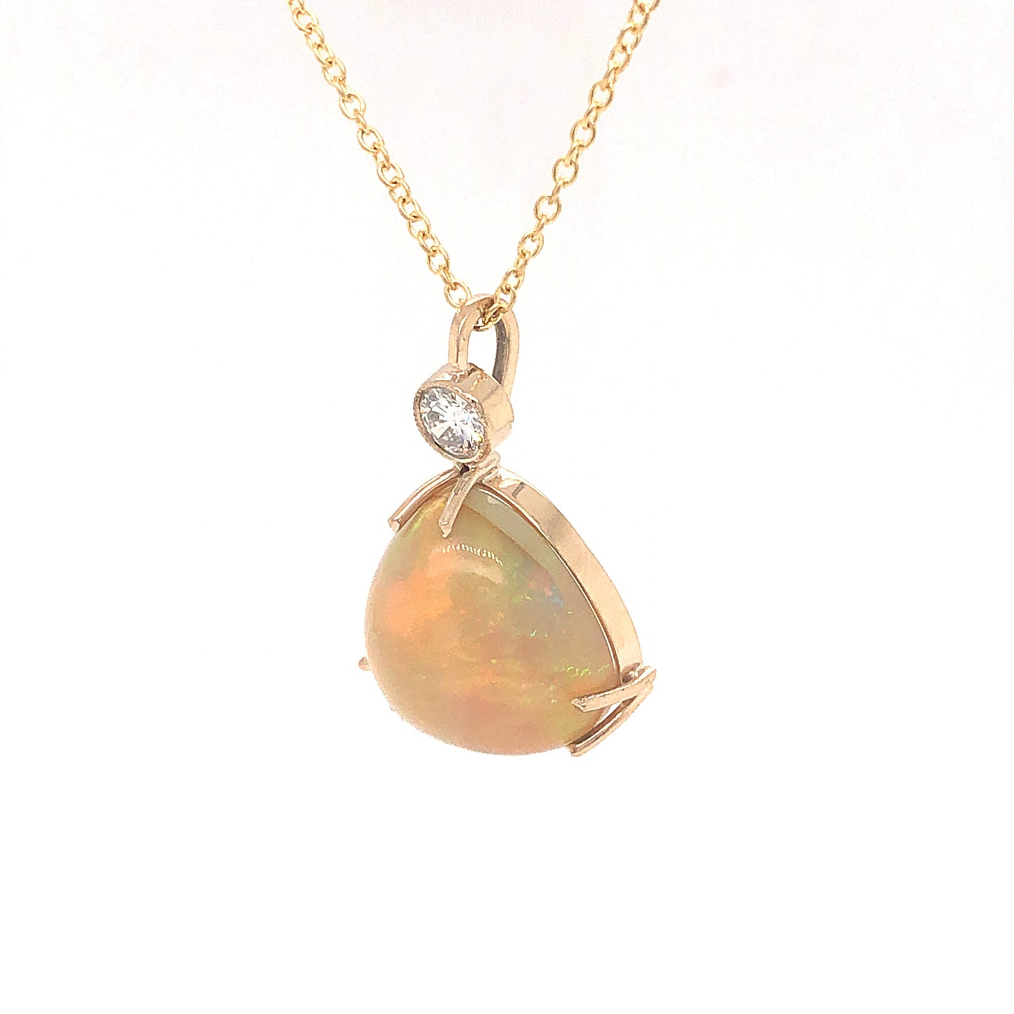 Opal & Diamond Pendant Necklace in 14k Yellow Gold