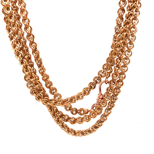 1880's Victorian Muffler Chain Necklace in 14k Yellow Gold
