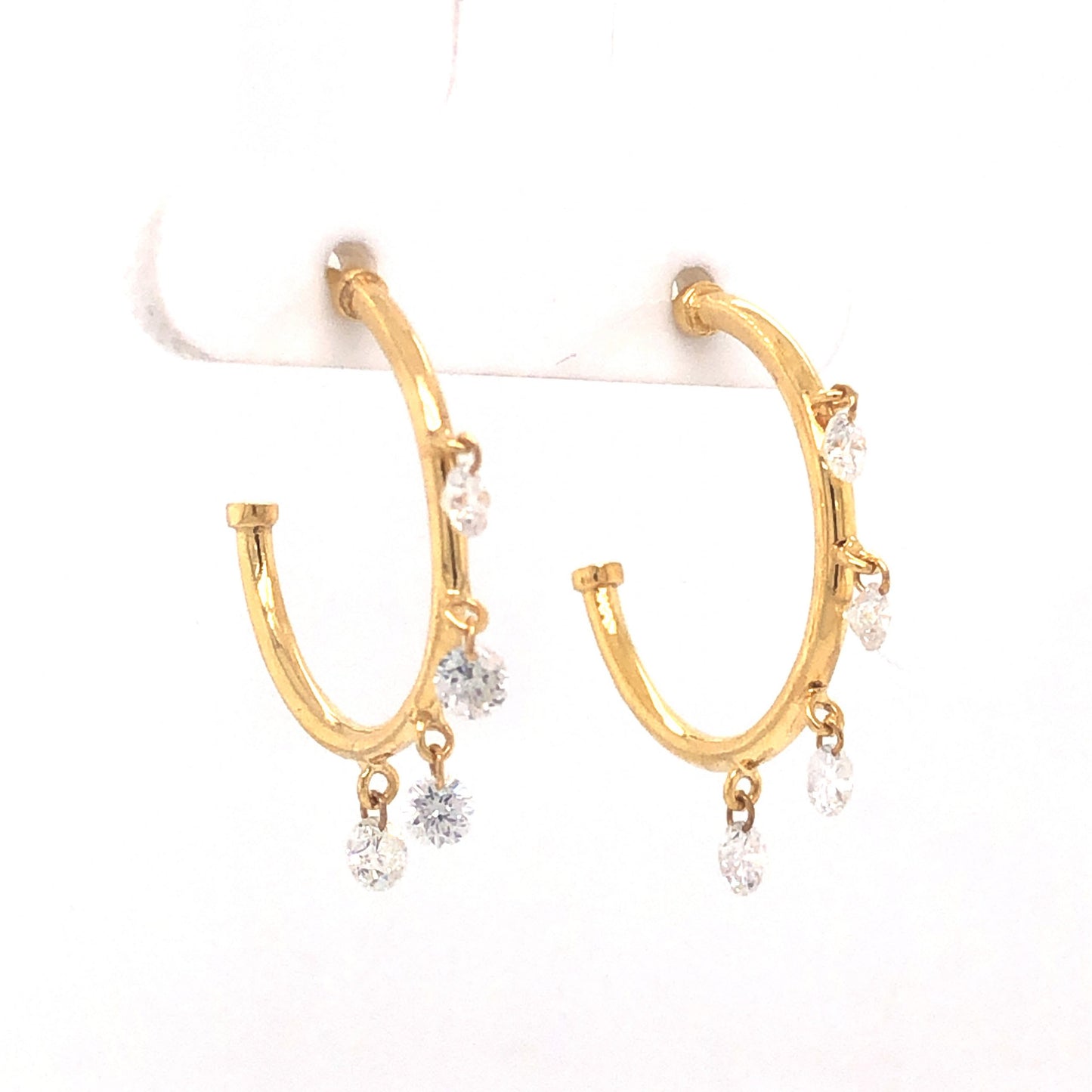 Dangle Diamond Hoop Earrings in 14k Yellow Gold