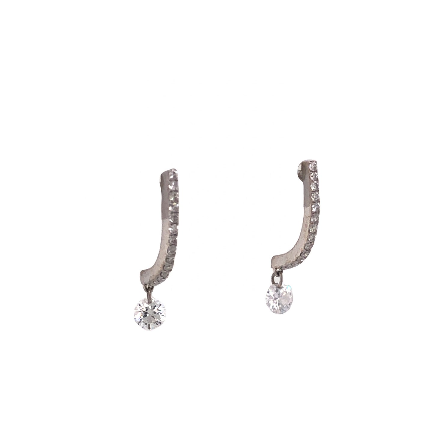 Diamond Curved Bar Drop Earrings in 14k White Gold