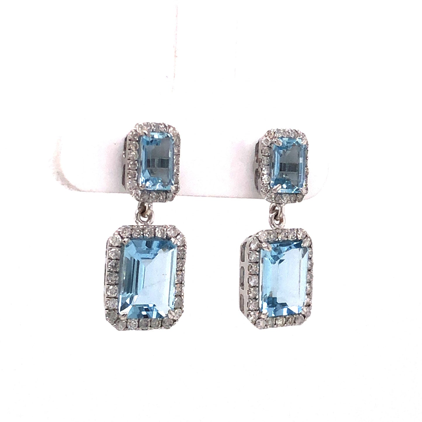 Aquamarine & Diamond Dangle Earrings in 18k White Gold