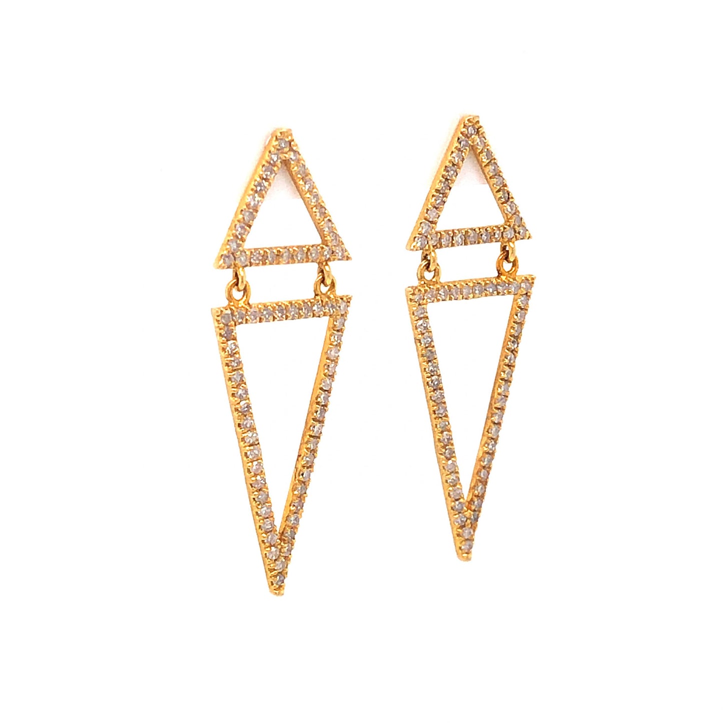 Stacked Triangle Pave Diamond Earrings in 18k Yellow Gold