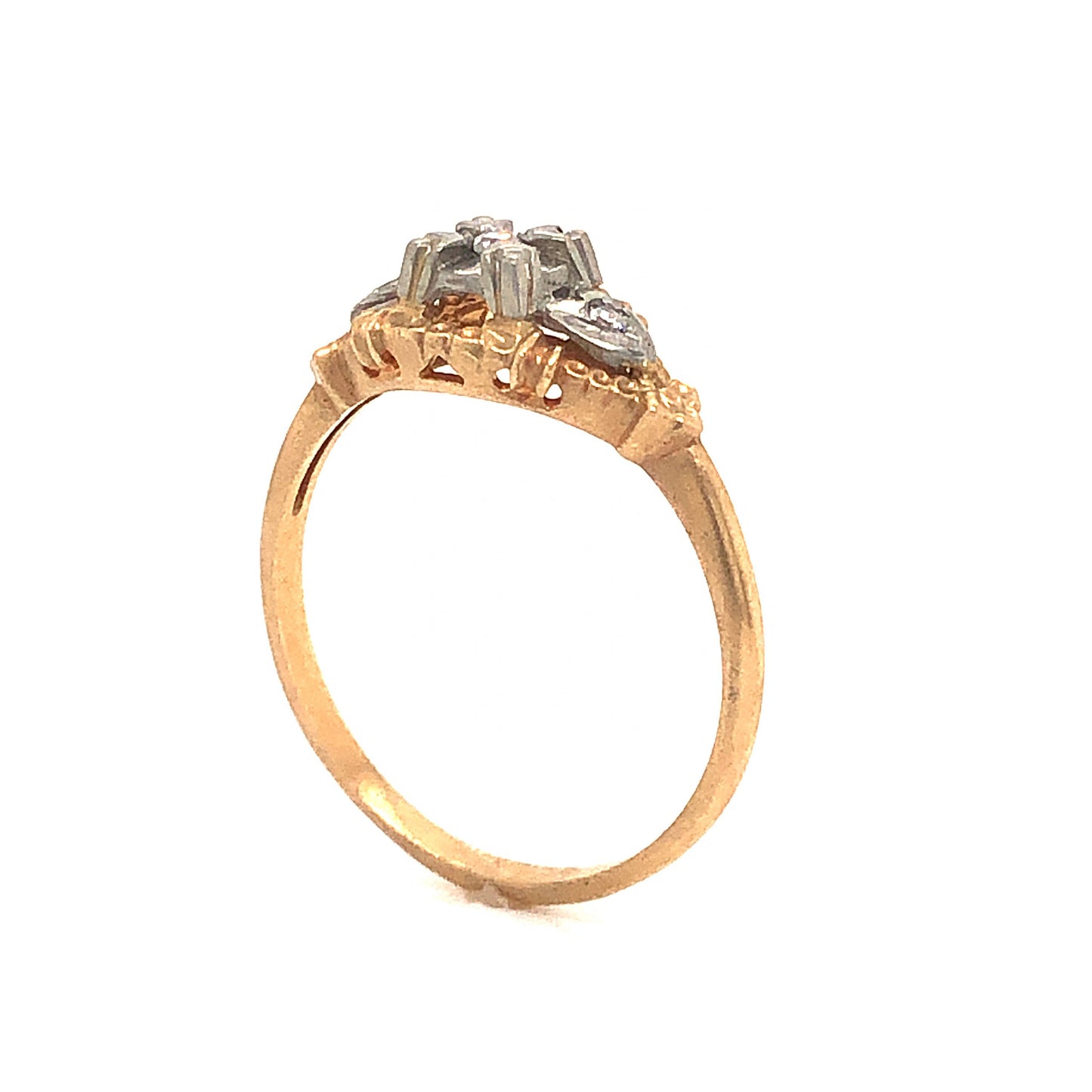 Dainty Retro Diamond Engagement Ring in 14k & 18k Gold