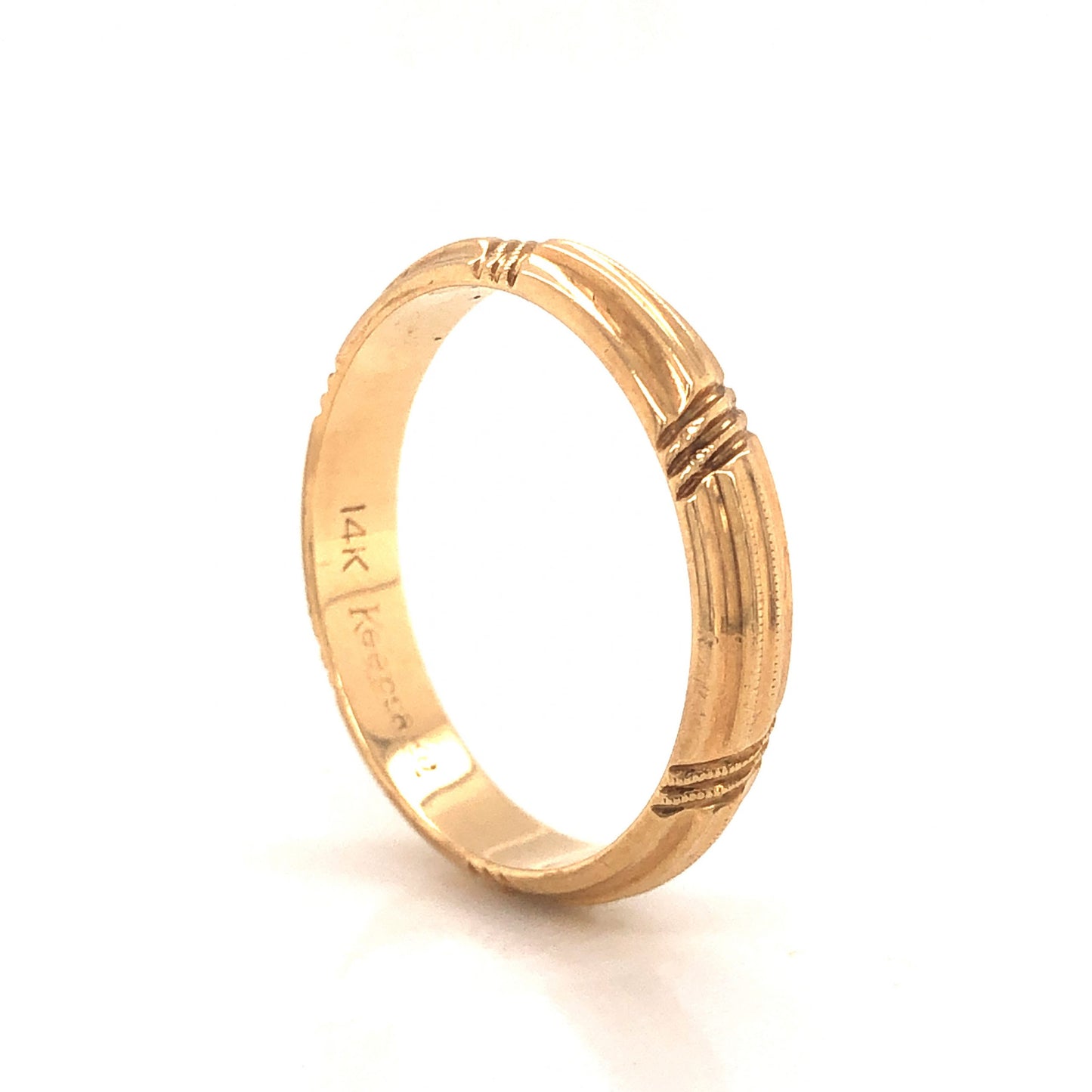 Men's Vintage Textured Wedding Band in 14k Yellow Gold