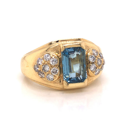 Aquamarine & Diamond Heart Ring in 18k Yellow Gold