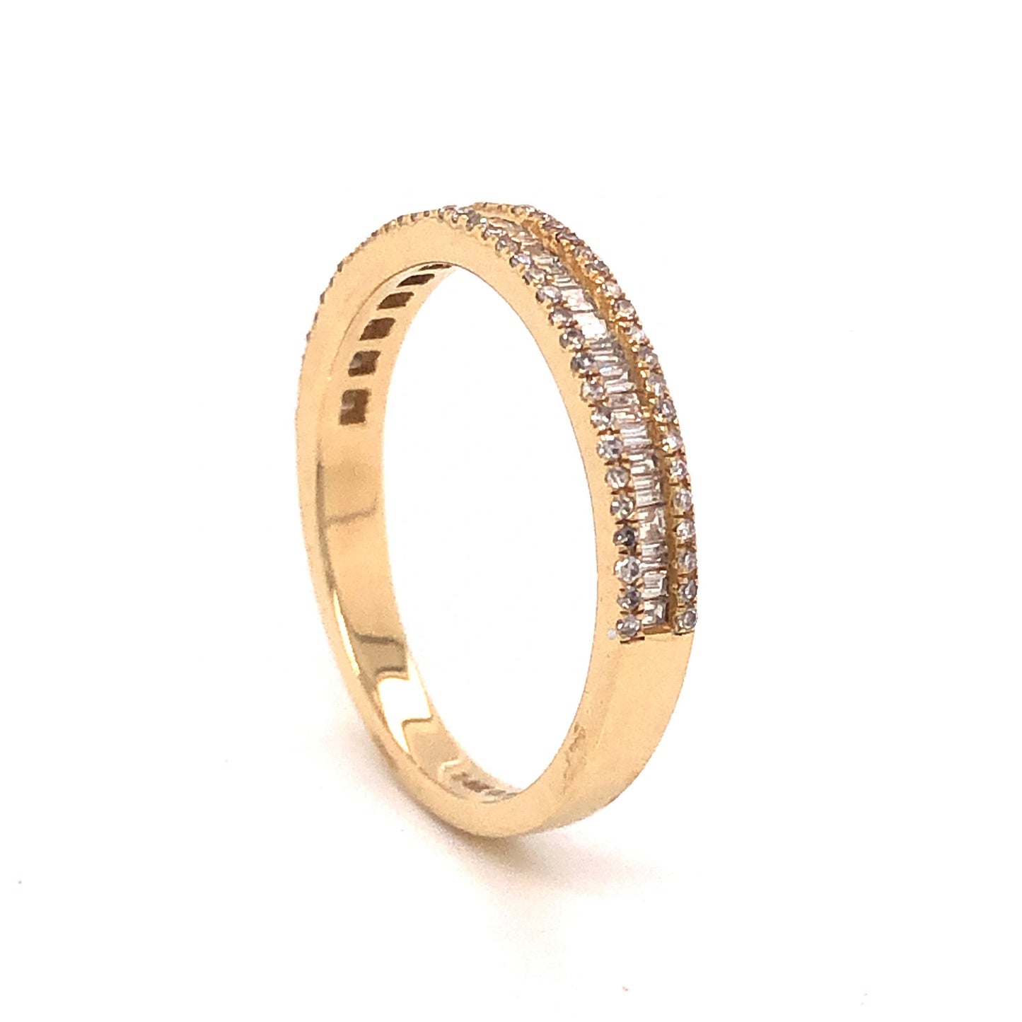 Baguette & Round Pave Diamond Band in 14k Yellow Gold