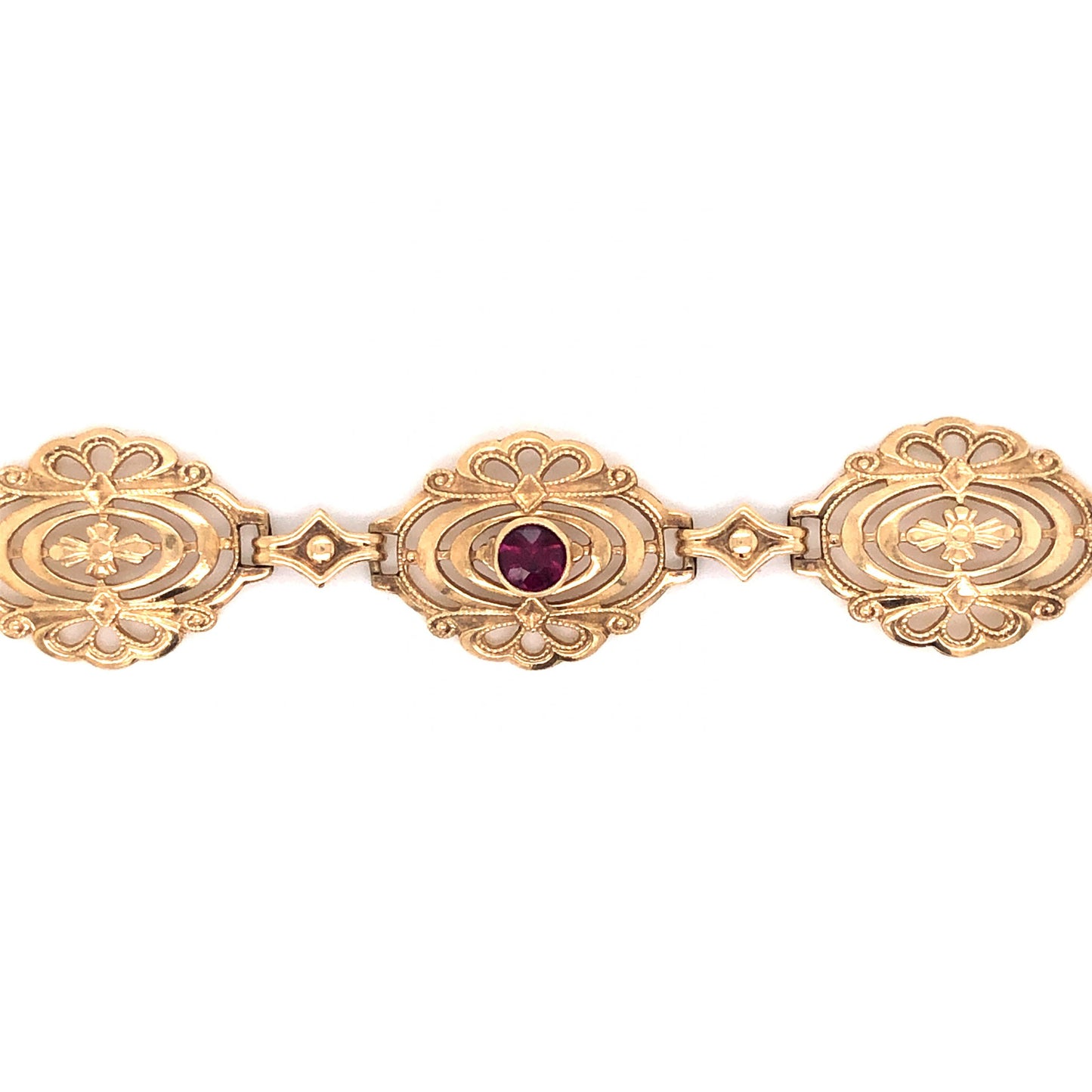 Mid-Century Decorative Ruby Bracelet in 14k Yellow Gold