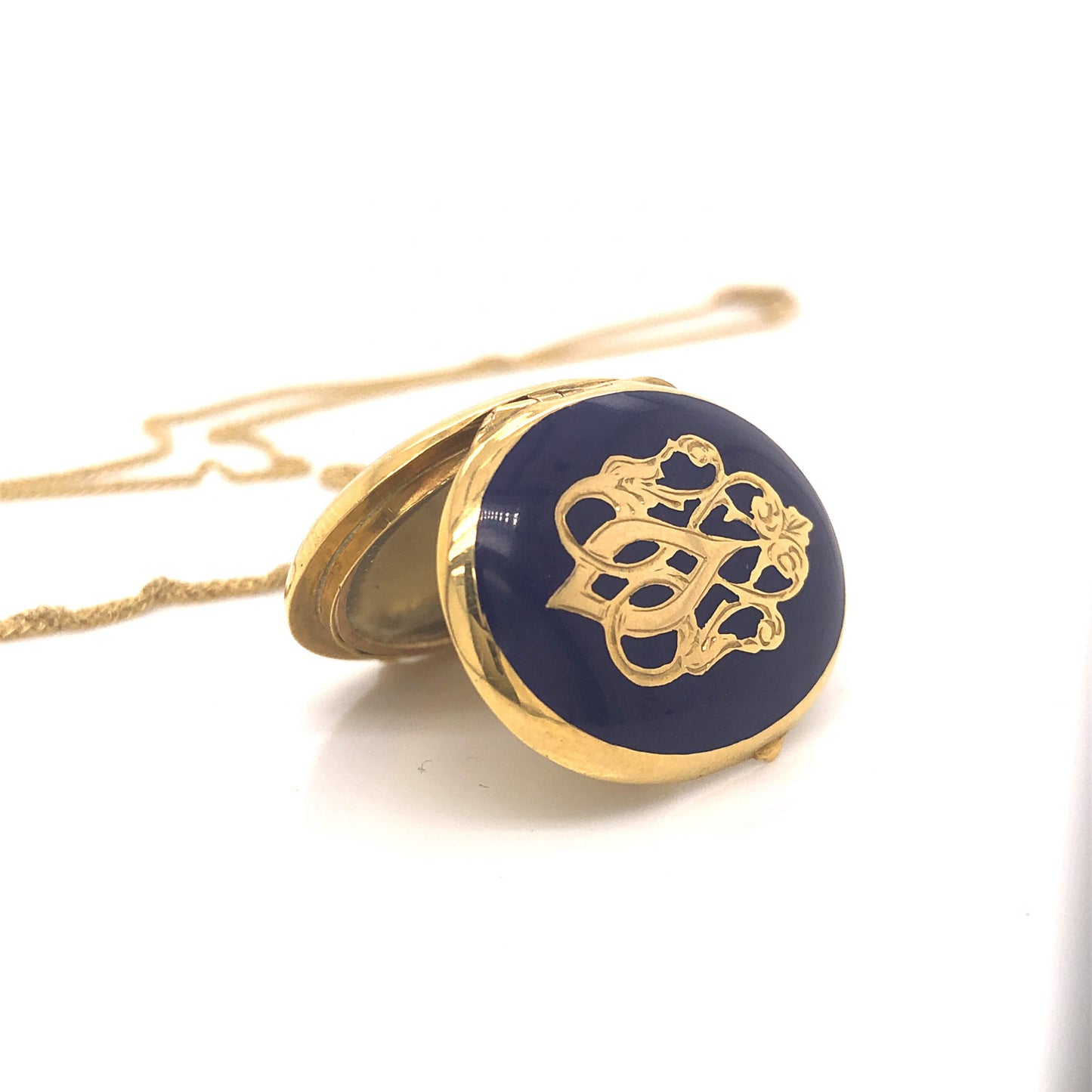 Blue Enamel Victorian Locket Necklace in 18k Yellow Gold