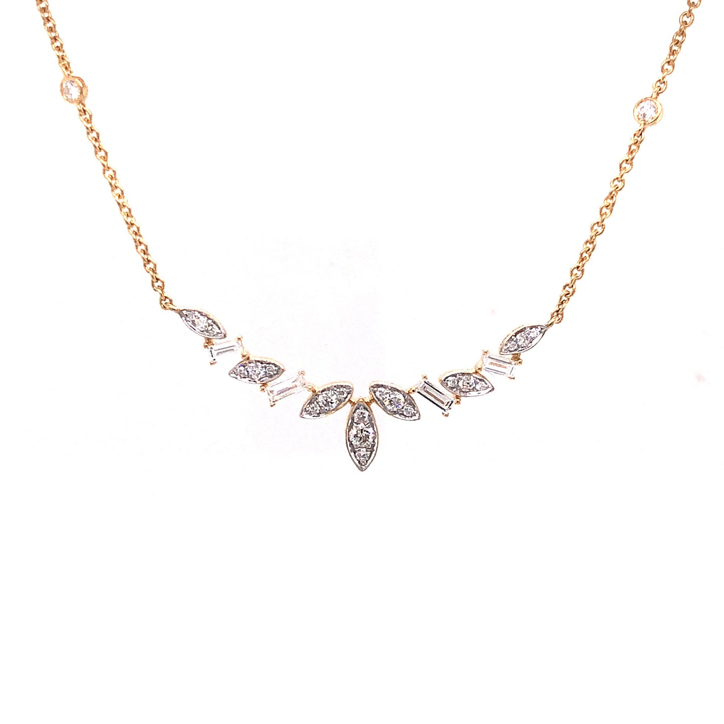 Baguette & Round Diamond Pendant Necklace in 18k Yellow Gold