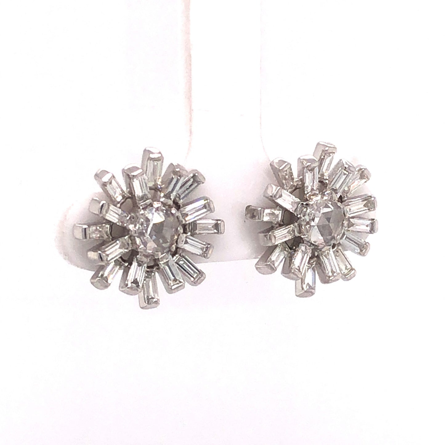 Sunburst Diamond Earring Studs in 18k White Gold