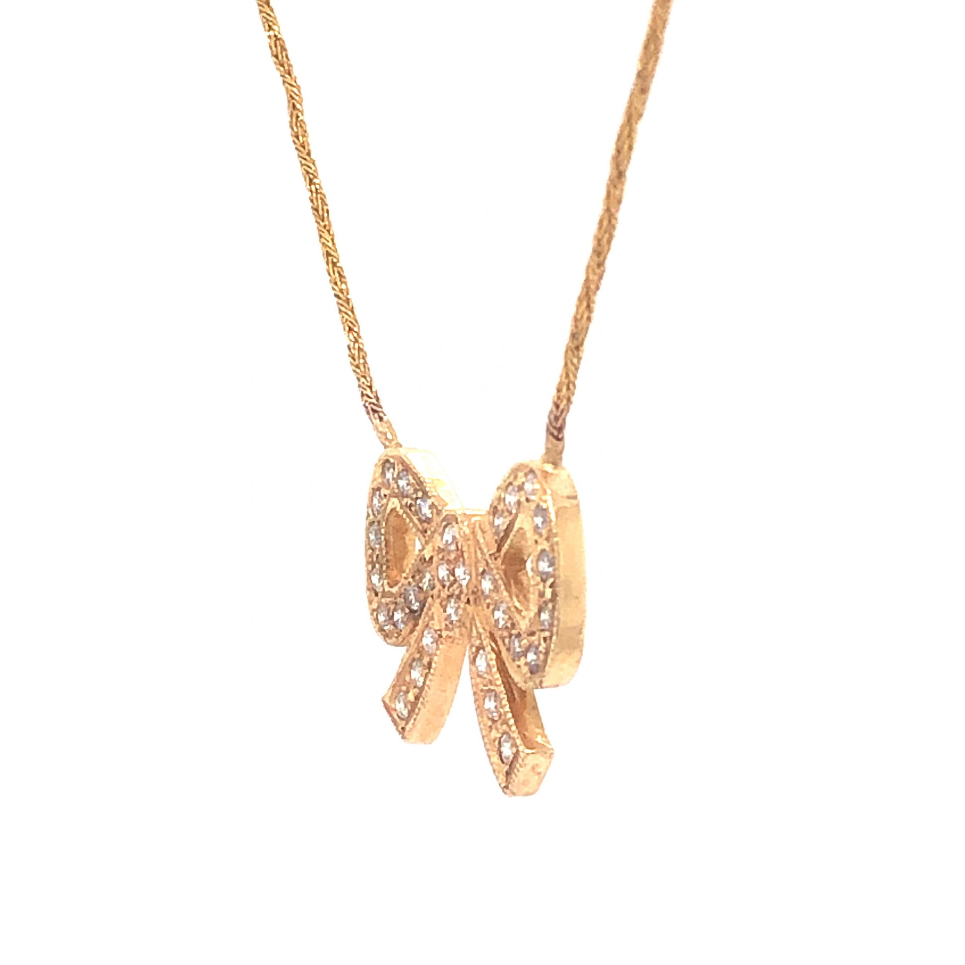 Diamond Bow Pendant Necklace in 10K Yellow Gold