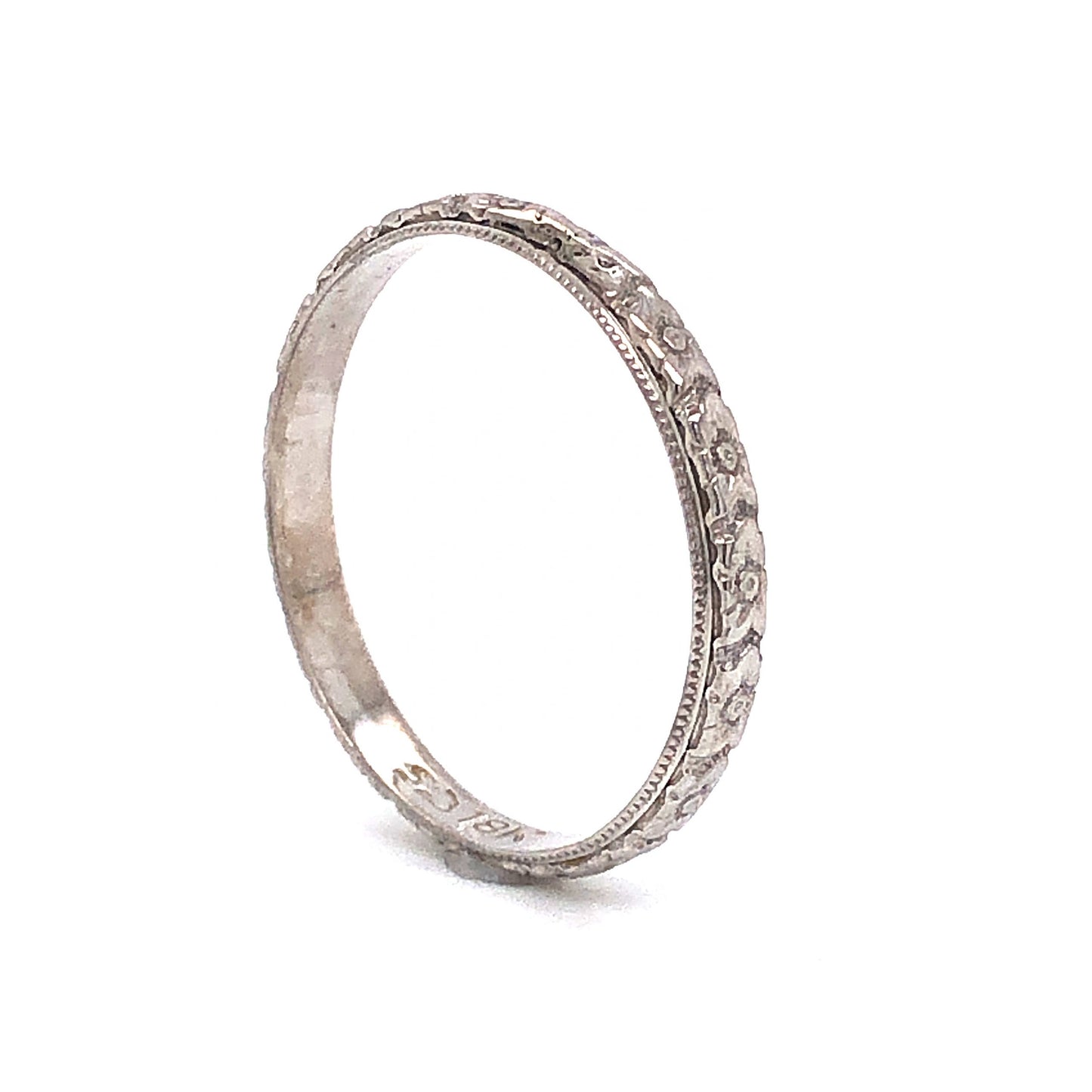 Orange Blossom & Milgrain Wedding Band in 18k White Gold