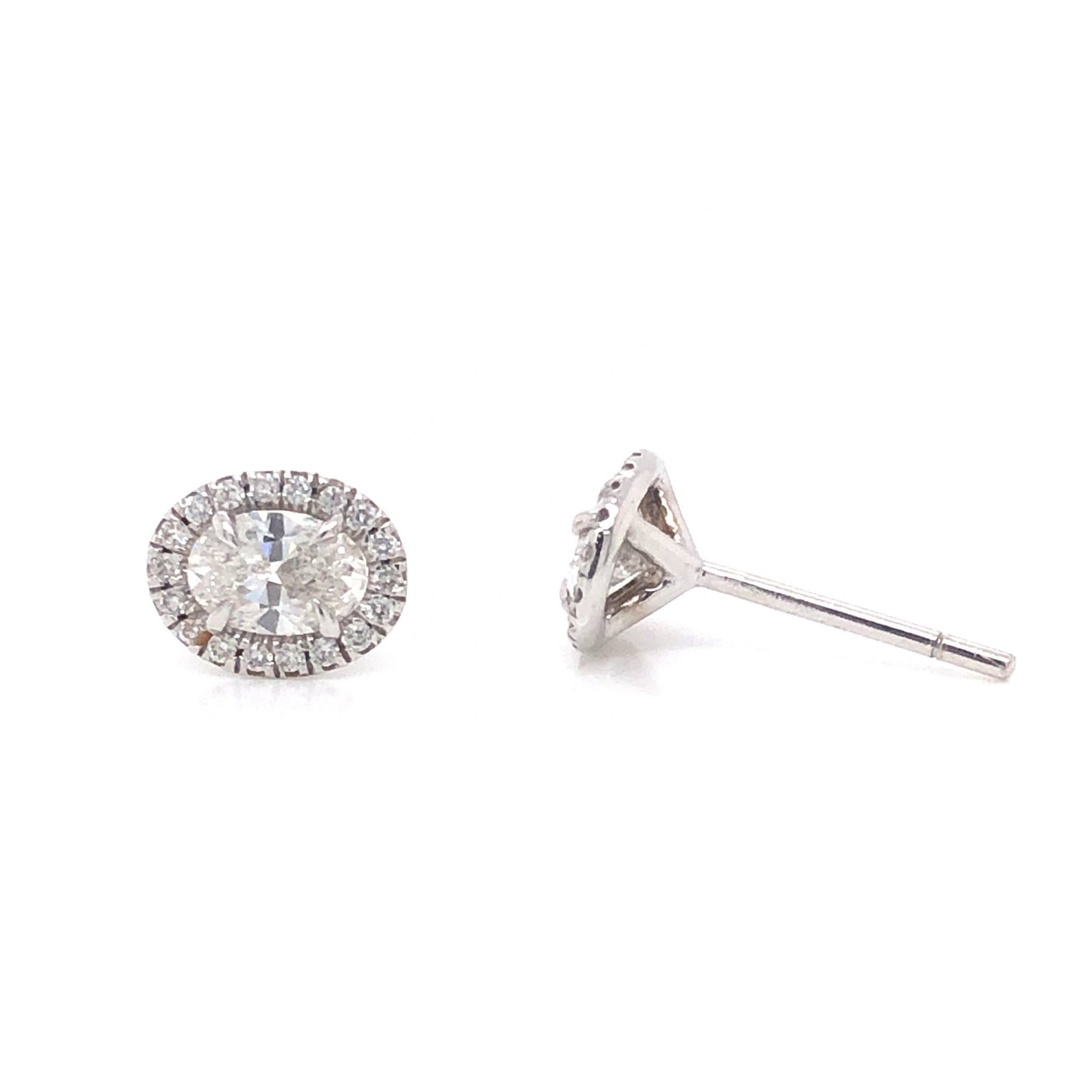 Oval Cut Diamond Halo Earring Studs in 18k White Gold