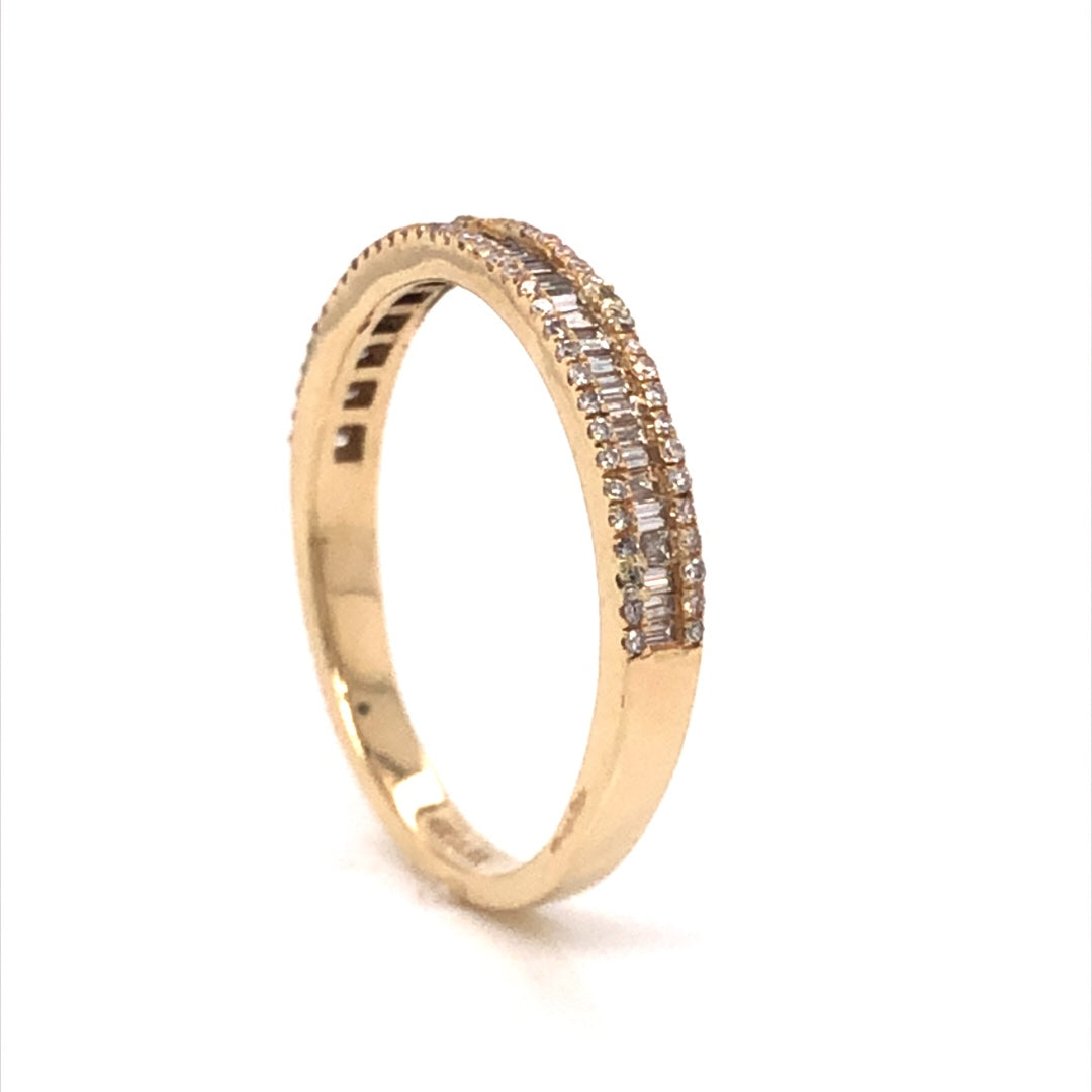 Round & Baguette Pave Diamond Band in 14k Yellow Gold