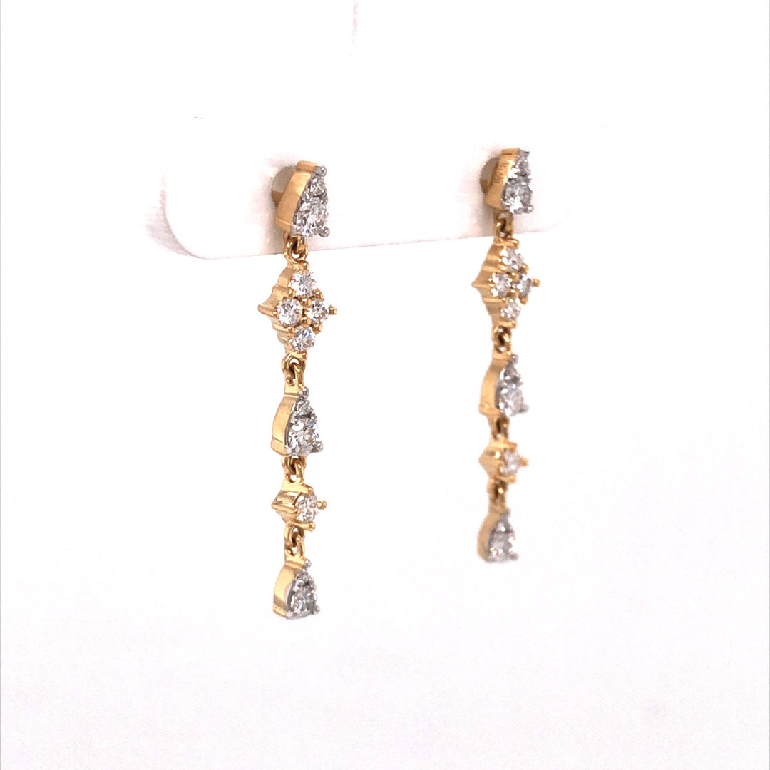 Diamond Cluster Drop Earrings in 18k Yellow Gold