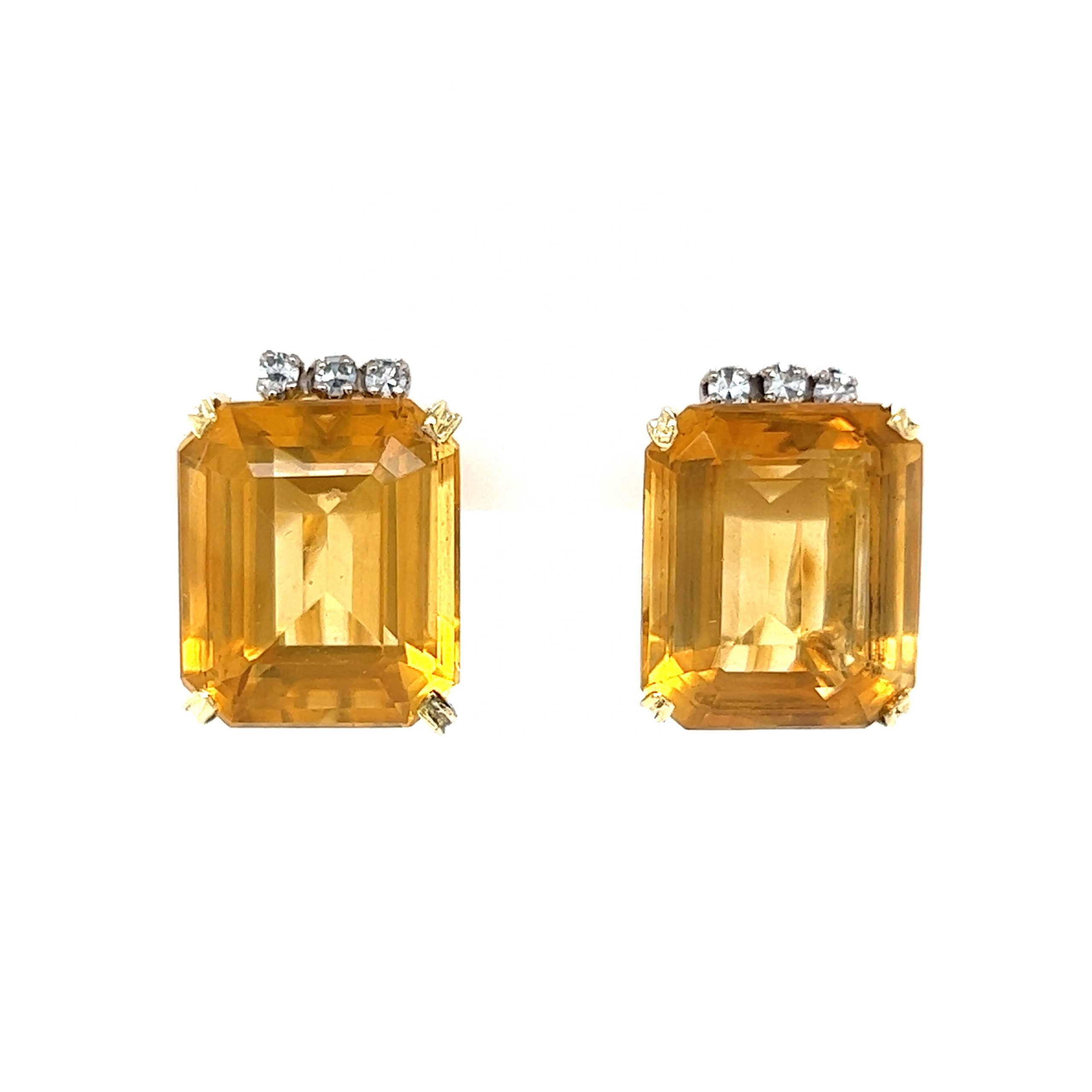Mid-Century Citrine Stud Earrings in 14k Yellow Gold – Filigree