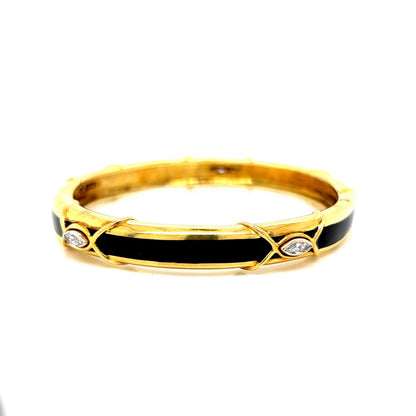 Diamond & Black Enamel Bangle Bracelet in 18k Yellow Gold