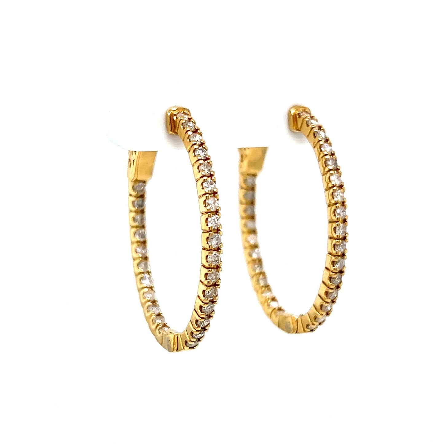 1.20 Diamond Oval Hoop Earrings in 14k Yellow Gold