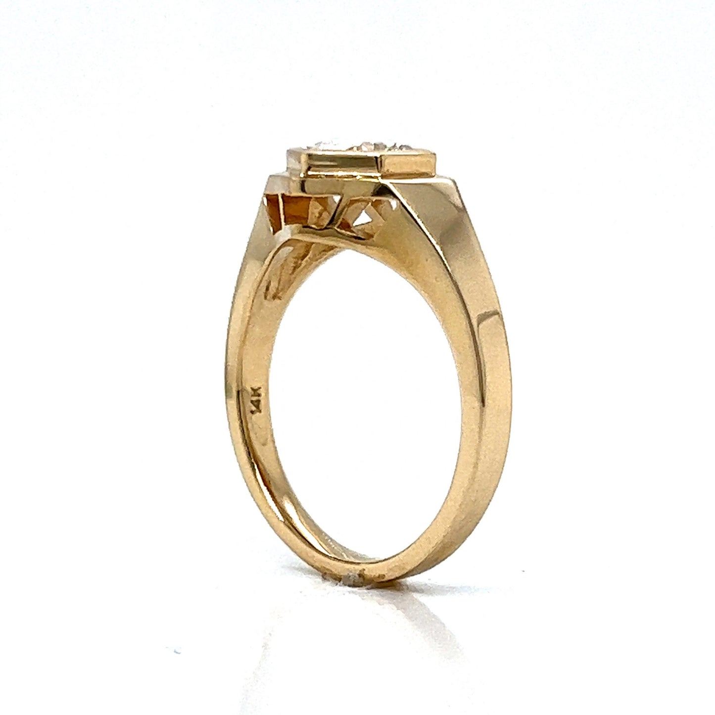 Hexagon Shaped .84 Round Diamond Engagement Ring in 14k Gold