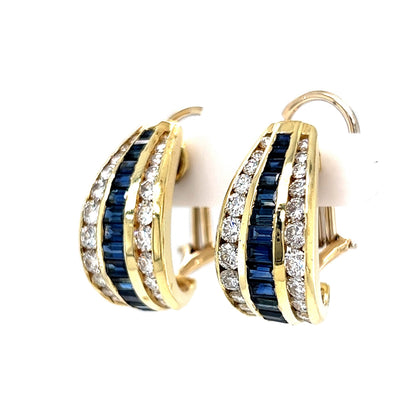 Elegant Sapphire & Diamond Hoop Earrings in 18k Yellow Gold